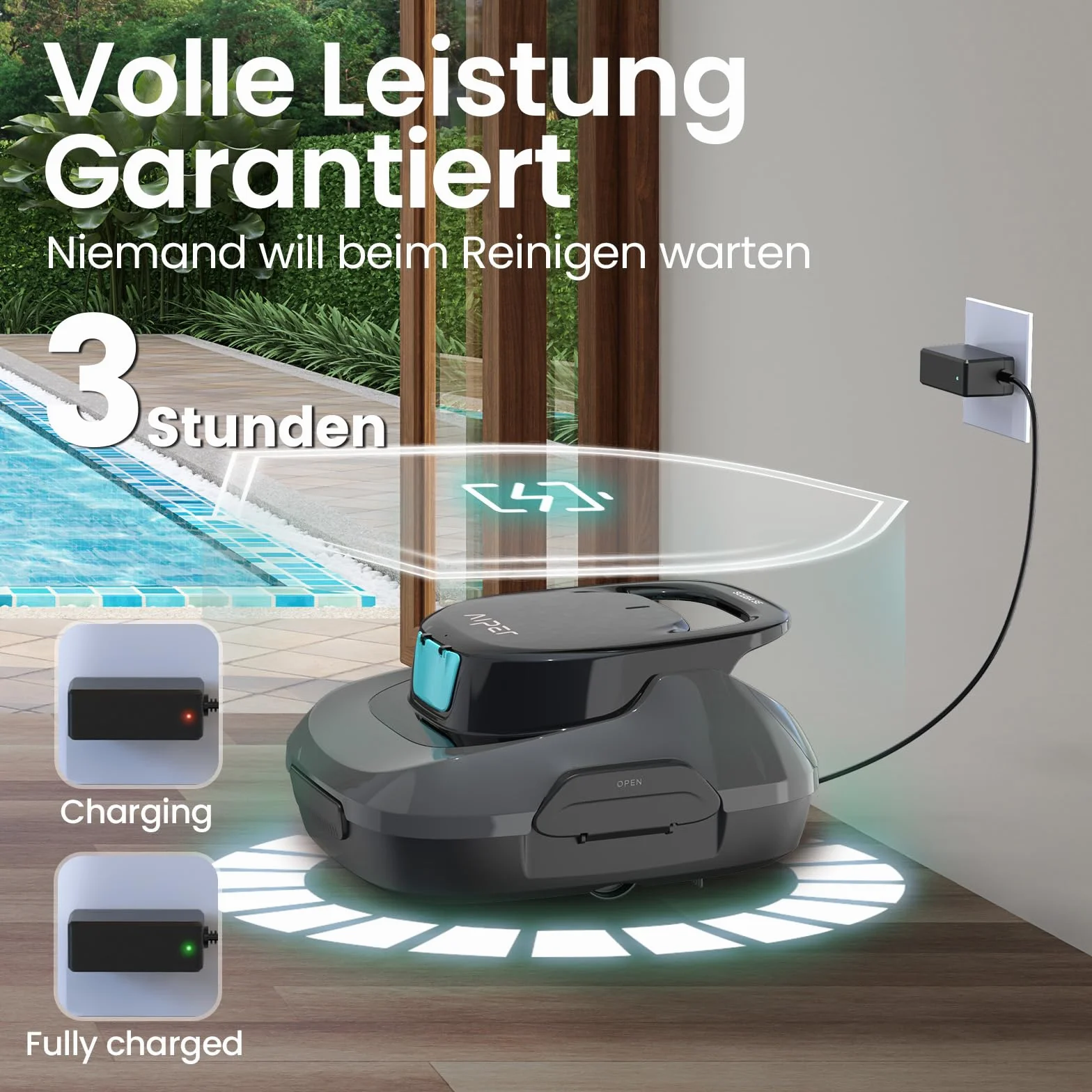 AIPER Robot de Piscina, Aspirador de Piscina inalámbrico a batería, Tiempo de Limpieza 90 Minutos, Limpieza automática con función de autoaparcamiento