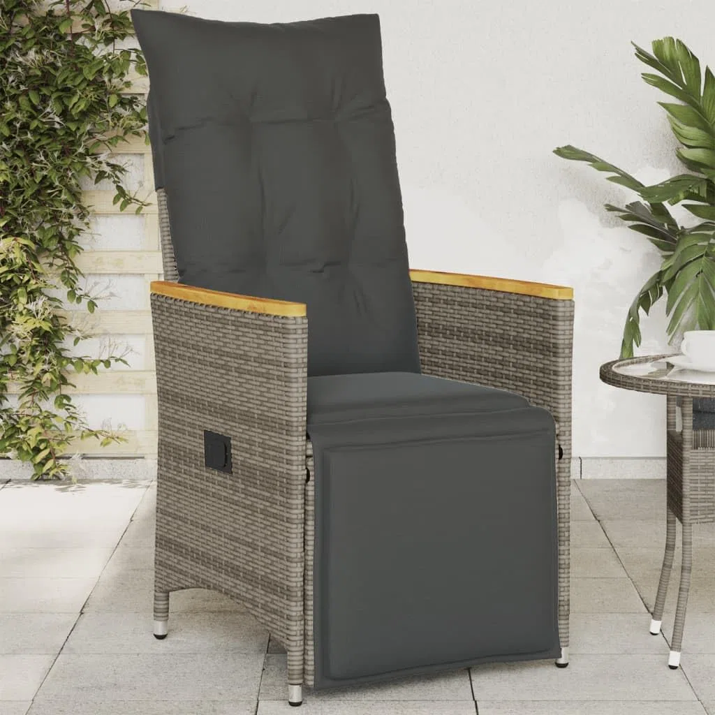 vidaXL Sillón reclinable de jardín con Cojines ratán sintético Gris, Silla de Patio reclinable, Asiento de jardín reclinable, Tumbona