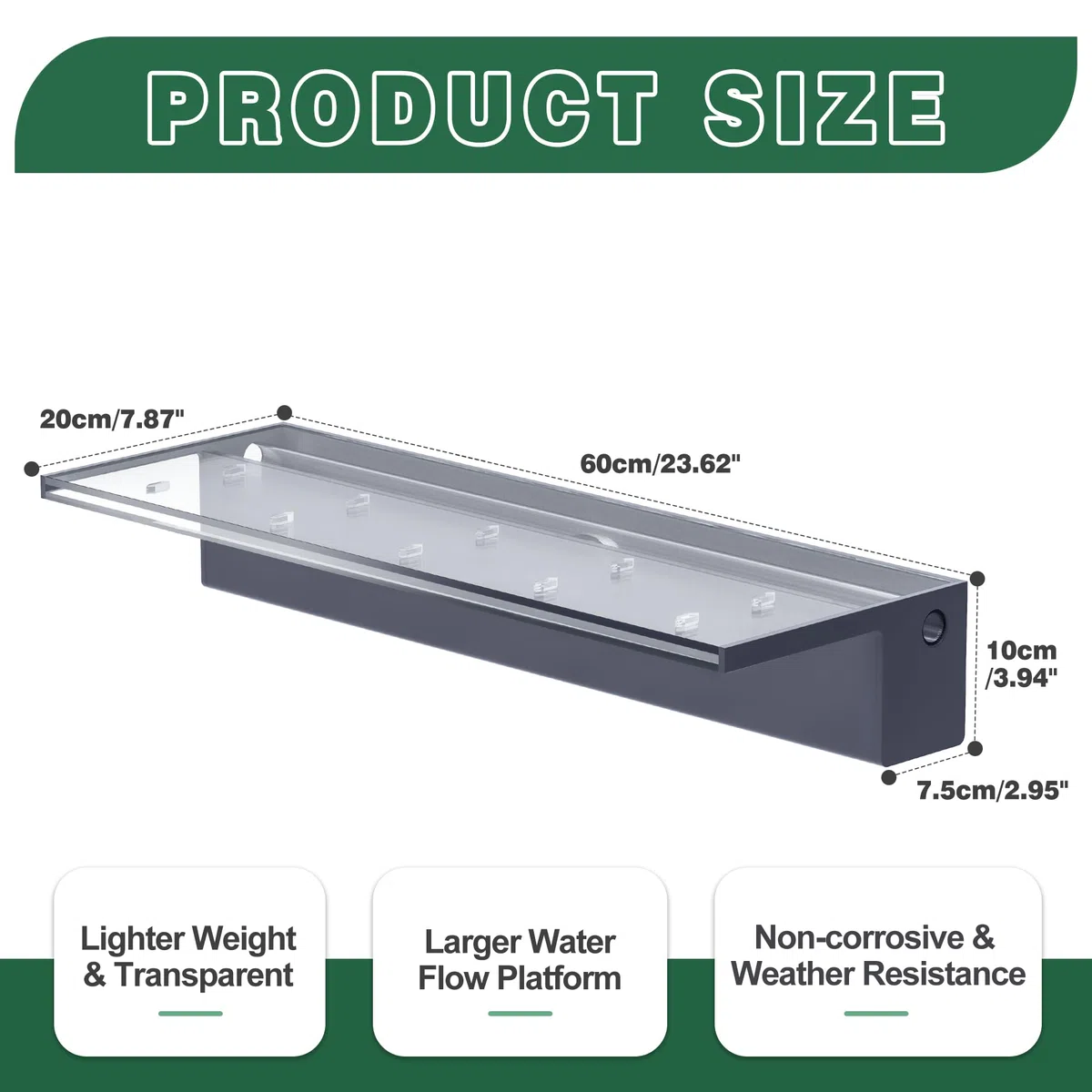 Kit de Hojas de Cascada para Estanque, Fuente de Piscina Acrílica de 60 cm Con Accesorios, Ancho de 20 cm, para Jardín, Patio, Decoración de Estanque
