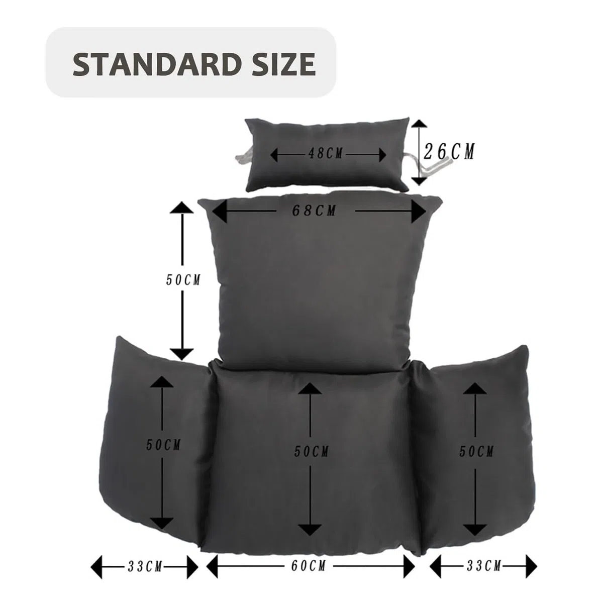 Cojín para Silla Colgante Huevo - de Tejido Resistente, con Suave Relleno, con reposacabezas con Cuerdas para Atar - cojín para Columpio Jardin Exterior, balancin de Jardin,I