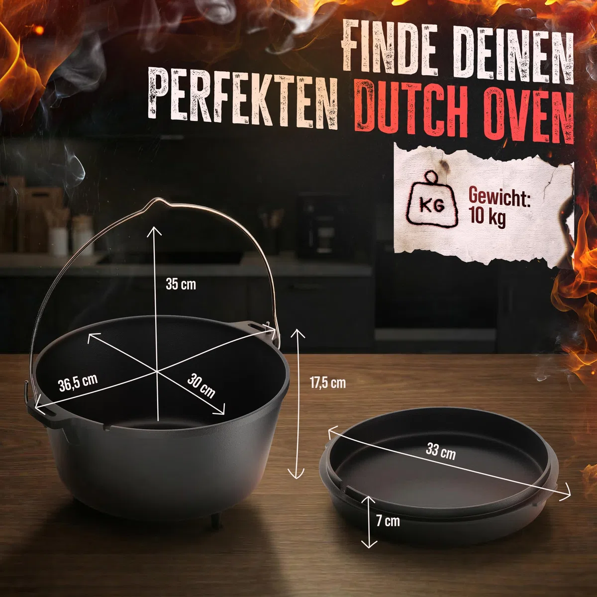 AMZBBQ Premium Dutch Oven - Olla con patas (9 litros)