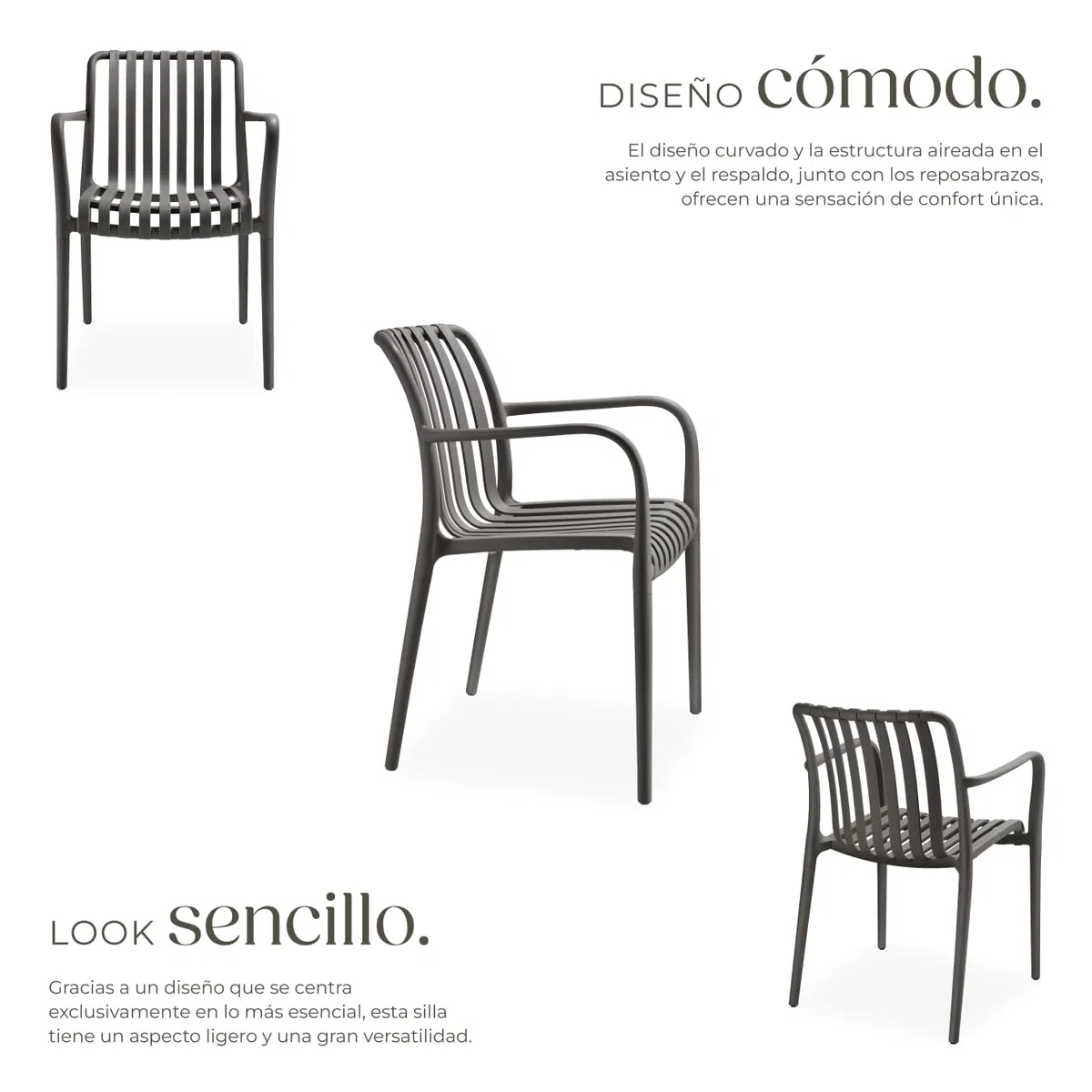tectake® Sillas Terraza Exterior Apilables, Plástico Resistente, Antideslizante, Fácil de Montar, Muebles Resistentes, Sillas Jardin Exterior - Set de 2 con Reposabrazos Antracita