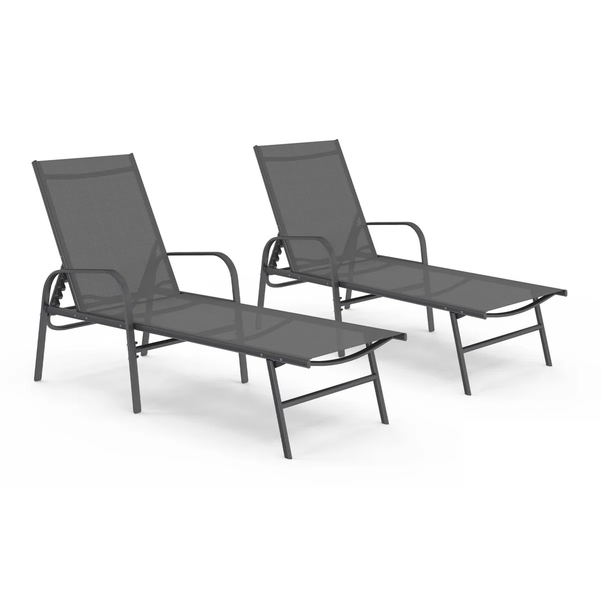 IDMarket Fiyi - Juego de 2 tumbonas de jardín reclinables de acero gris antracita y lona gris