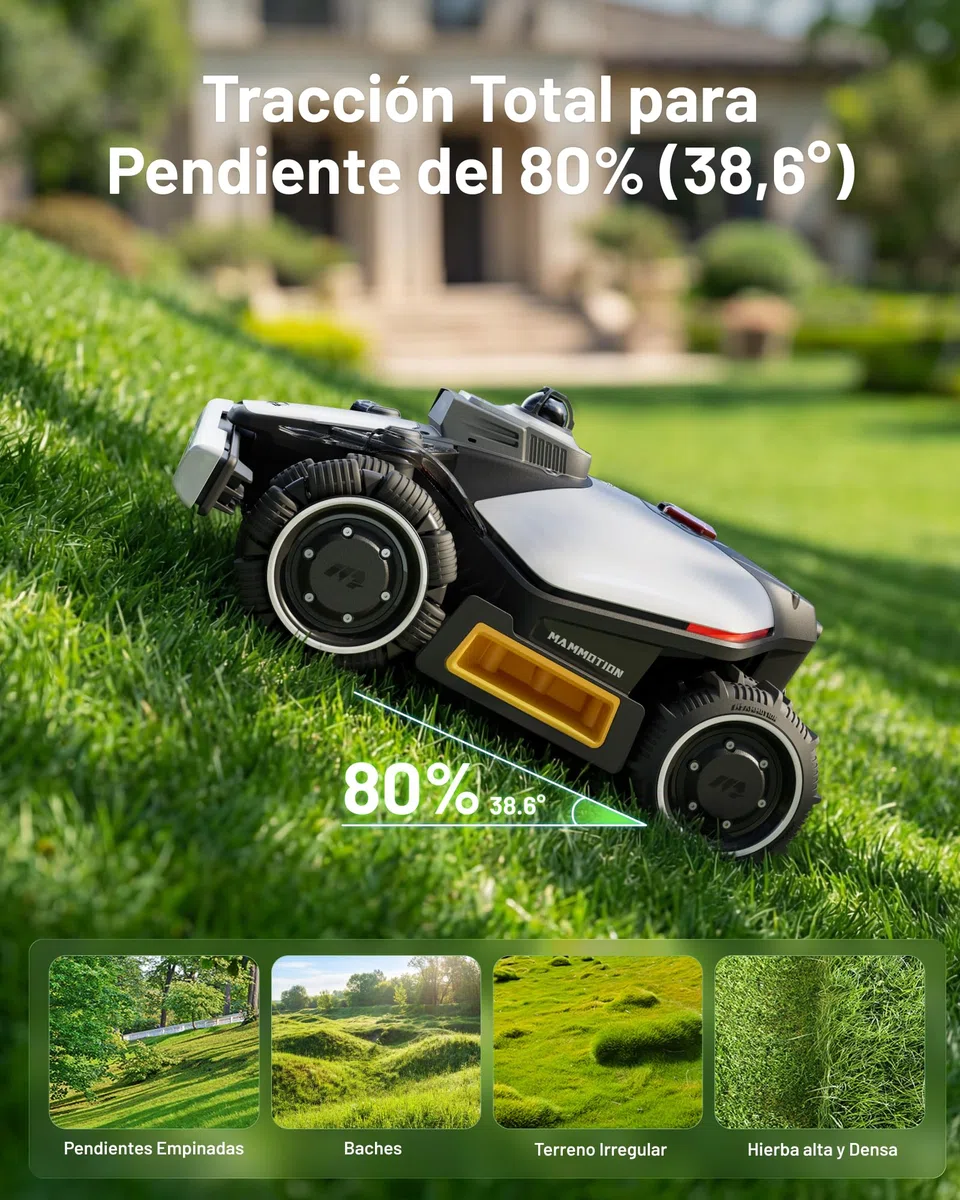 MAMMOTION LUBA Mini 2 AWD 1500 Robot Cortacésped sin Cable Perimetral, con LiDAR 360° y Visión IA de Doble Cámara, Sin RTK, Pendiente del 80%, Modo DropMow, Gestión Inteligente de la Batería