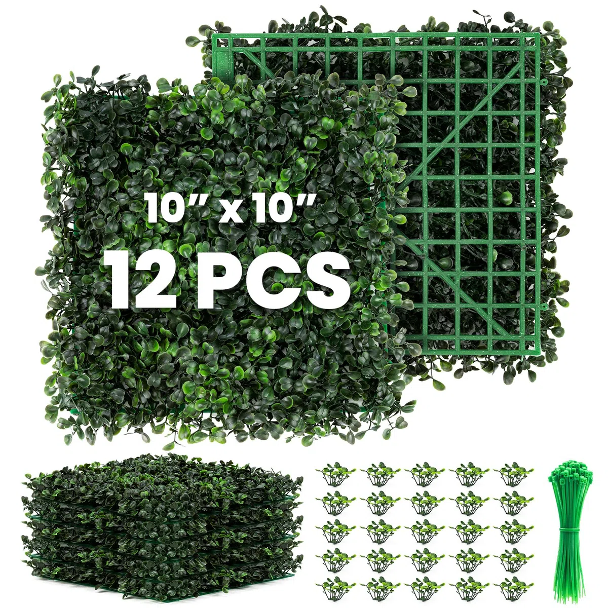 Paquete de 12 paneles de pared de boj artificiales de 10 x 10 pulgadas, pantalla de cobertura de privacidad de boj sintético para exteriores, interiores, jardín, valla, patio trasero, paredes