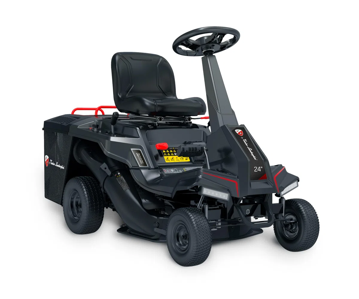 by Tonino Lamborghini GM - Tractor Cortacésped Minirider de Gasolina 224cc, 6hp, Ancho de Corte 61cm (24"), Arranque Eléctrico, 5 Alturas y Saco Recogedor 150L, 4 Velocidades y Marcha Atras