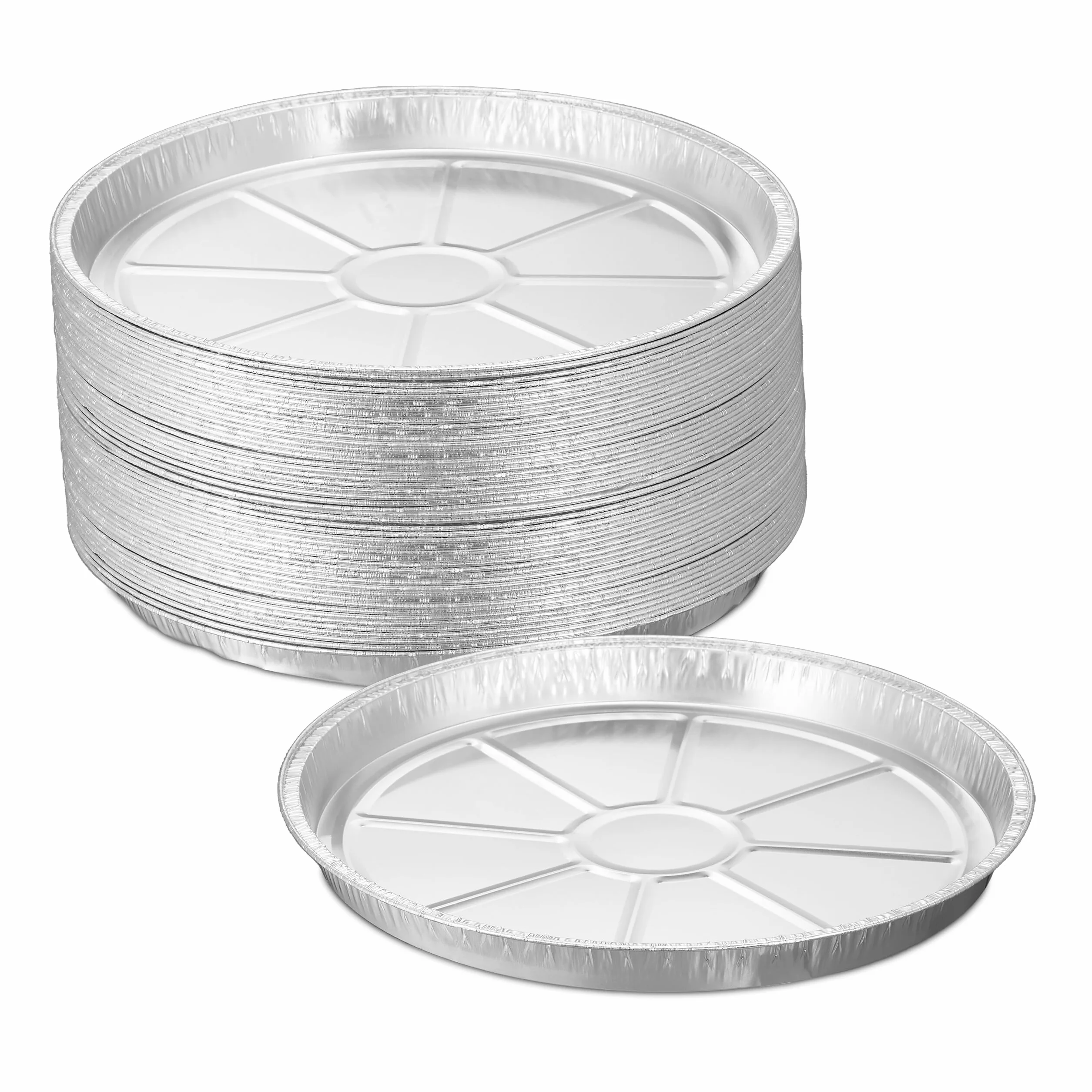 Relaxdays Bandeja Aluminio, Pack de 50, 2,5 x 27,5 cm, Envases Barbacoa Redondos, Recipiente Recogegotas BBQ, Plateado
