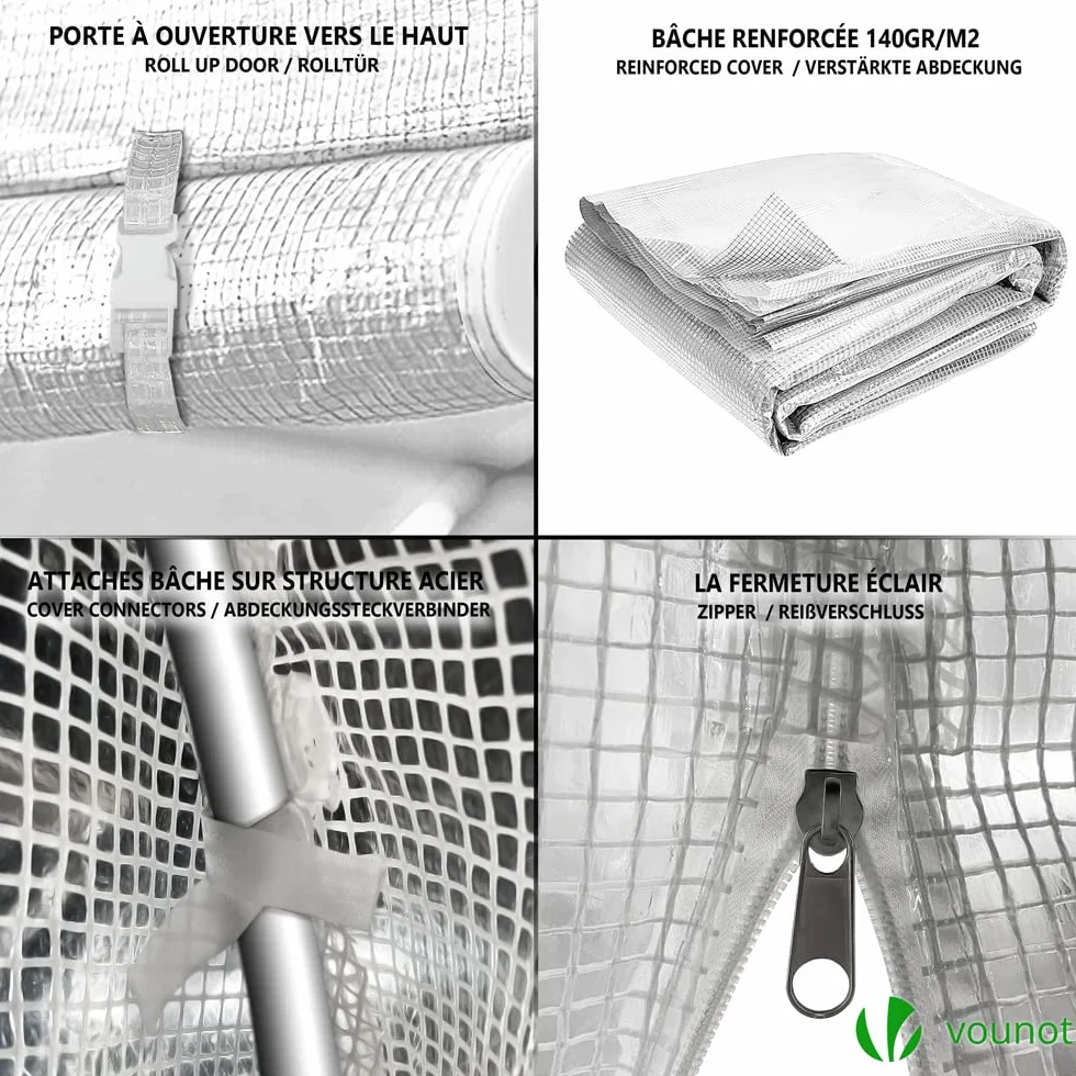 VOUNOT® Invernaderos Jardín, Tunel Invernadero Huerto para Plantas con Paredes Laterales Enrollables, Cubierta PE y Ubo de Acero, Impermeable, 3 x 2 x 2 m, Blanco