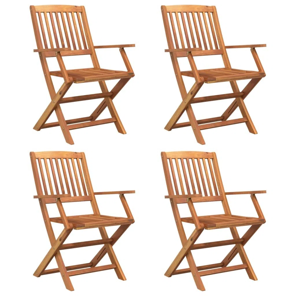 IKAYAA Mesa y 4 Sillas Plegables Madera Acacia Comedor Jardin Juego de Comedor Patio Terraza Balcón Set 5 Piezas Mesa de Jardín con 4 Sillas