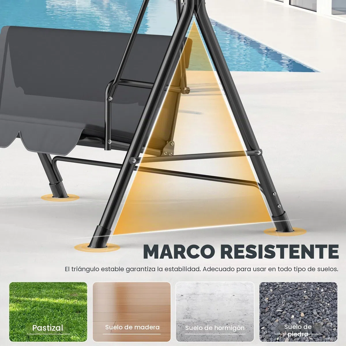 Balancín de Jardín de 3 Plazas con Toldo Ajustable para Exteriores, Columpio con Patas Antideslizantes, Banco Soporta Hasta 200 kg, Tumbona para Terraza, Color