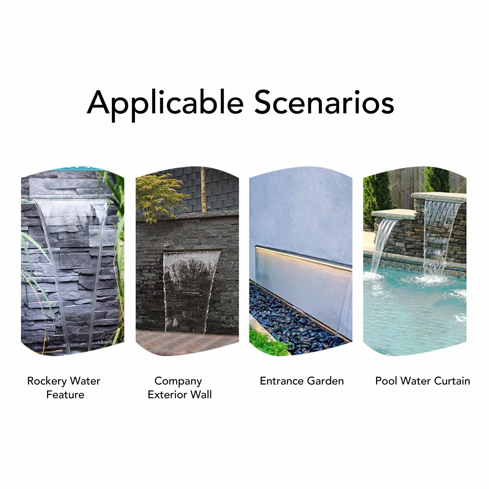 Asixxsix Ambas en la Cascada, Fuentes Al Aire Libre de Acero Inoxidable Negro, Kit de Cascadas con Conector de Tubería, Vertenga Rectangular de Agua para Nadar, Piscina (400 mm)