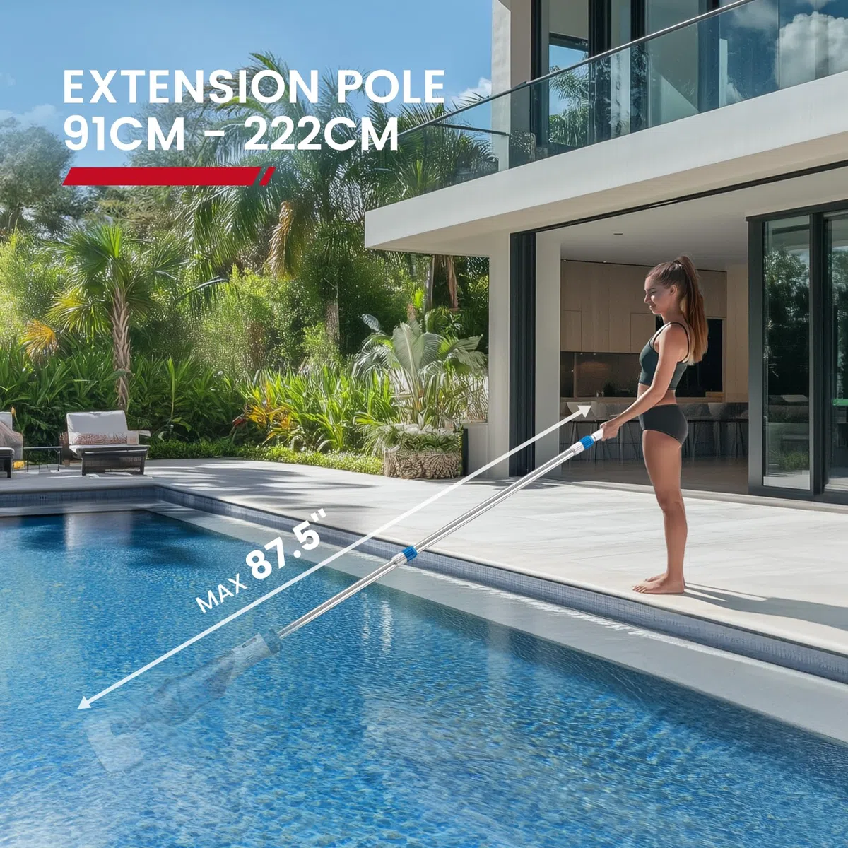 Enhulk Aspiradora de Piscinas a batería, Cabezal Mejorado de 34 cm, Tiempo de Funcionamiento de hasta 60 Minutos, Limpiador de Piscinas con 3 filtros y pértiga telescópica, succión de hasta 4200 l/h