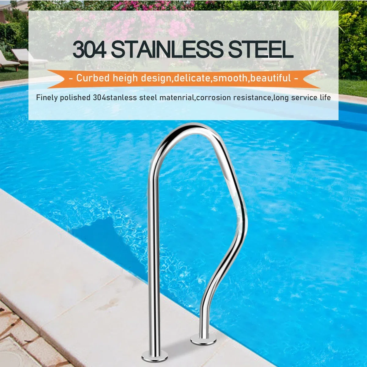 Pasamanos de Piscina 80 x 47 cm Manija de Piscina de Acero Inoxidable, Barra de Apoyo de barandilla de SPA de 3 Arcos, Pasamanos de Piscina Plateado para Piscinas Posiciones inclinadas Parqu