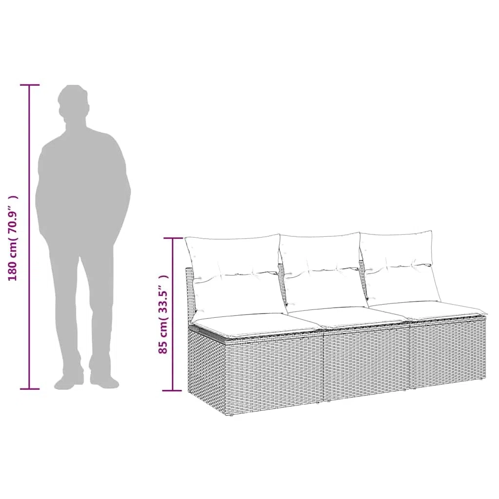 vidaXL Sofá de Jardín de 3 Plazas con Cojines, Sillón de Exterior, Sofá Modular, Asiento para Patio Terraza Balcón, Ratán Sintético Negro
