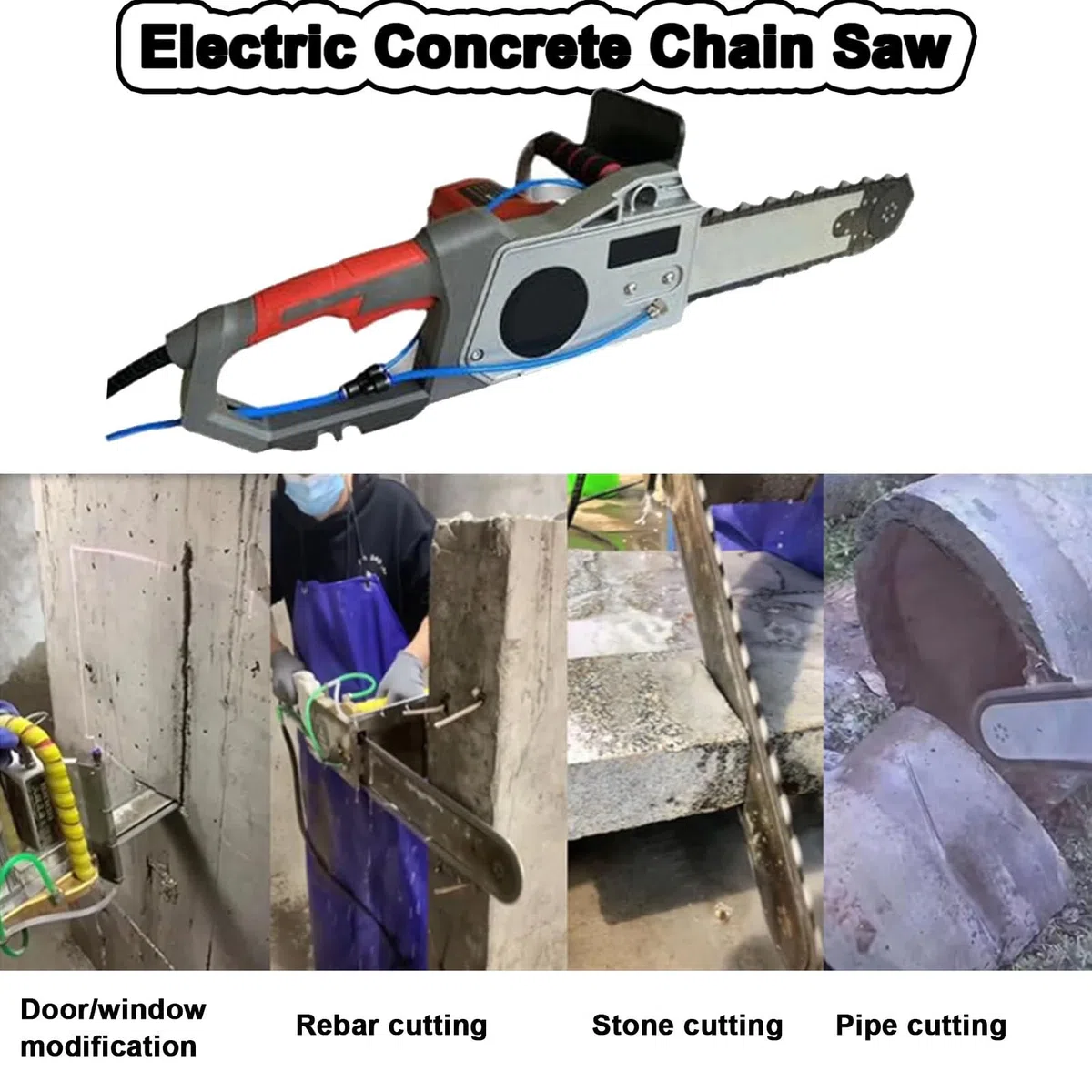 Motosierra eléctrica para hormigón, cortadora de Pared portátil con Cadena de Diamante, supresión de Polvo con alimentación de Agua, 2 Cadenas/2 guías, para Granito y hormigón Armado 480