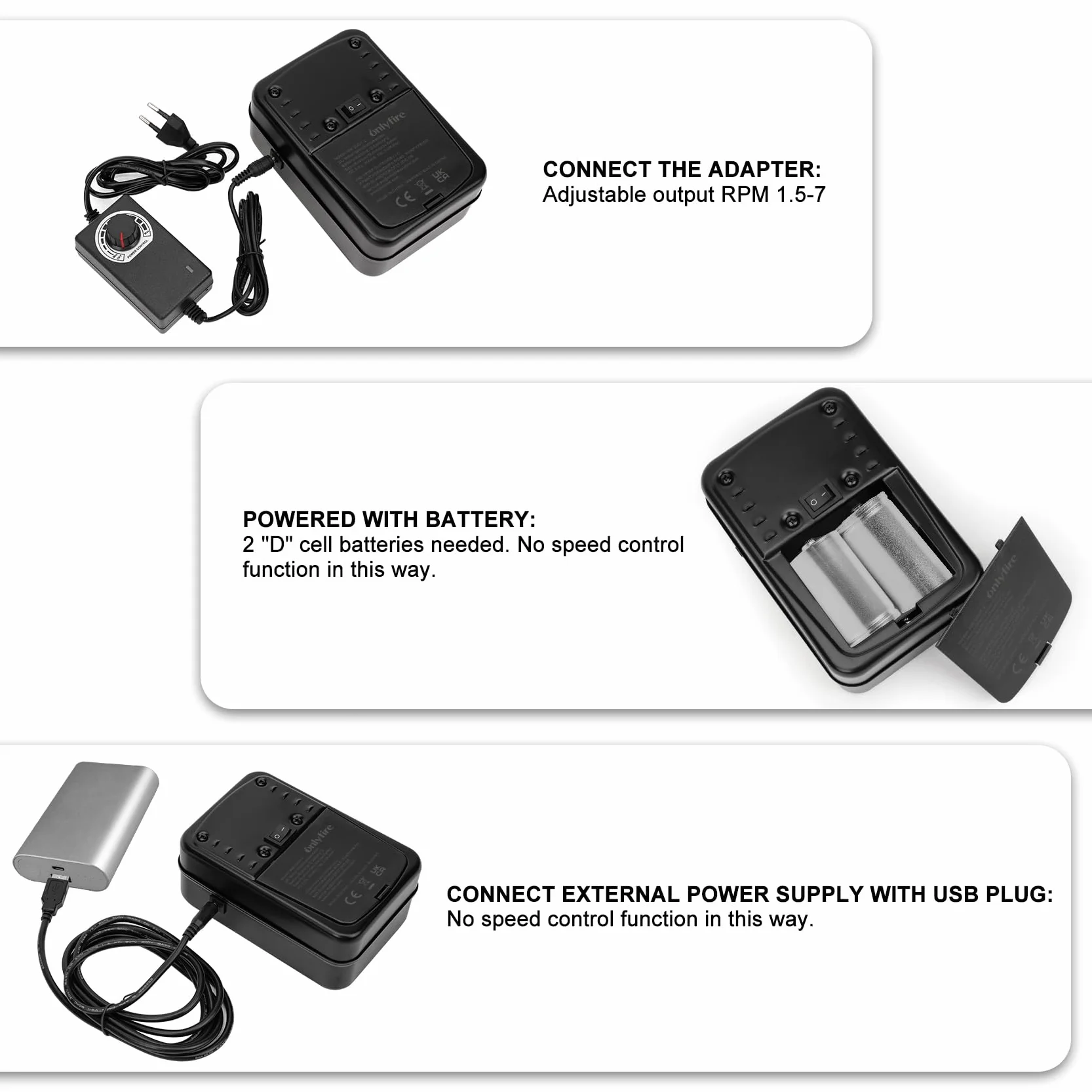 onlyfire Motor para Pincho Giratorio de Barbacoa, 100V ~240V, 3.5W, Velocidad Ajustable