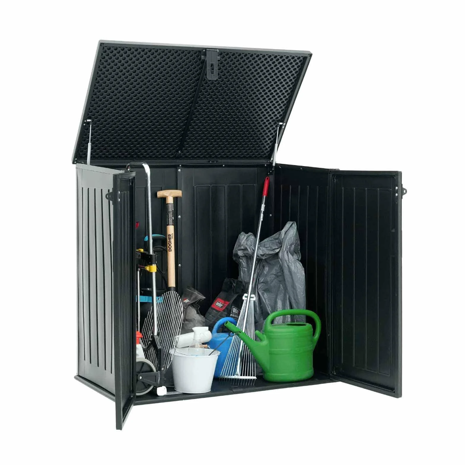 Gardiun Arcón Exterior para Jardín Soften 775 litros 116x71x109/112,5 cm Baúl de Resina con Amortiguador, Suelo y Puertas