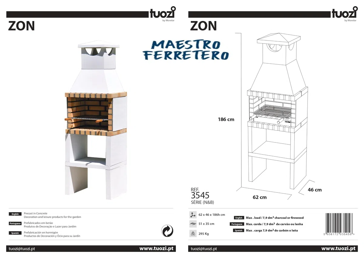 MOVELAR - Barbacoa de Obra Prefabricada de Leña y Carbón Modelo Niza/Zon Plus (Gris, Naranja - 62 x 46 x 186 cm) REF: 3545 - Cocina de Exterior Compacta para Jardín o Patio