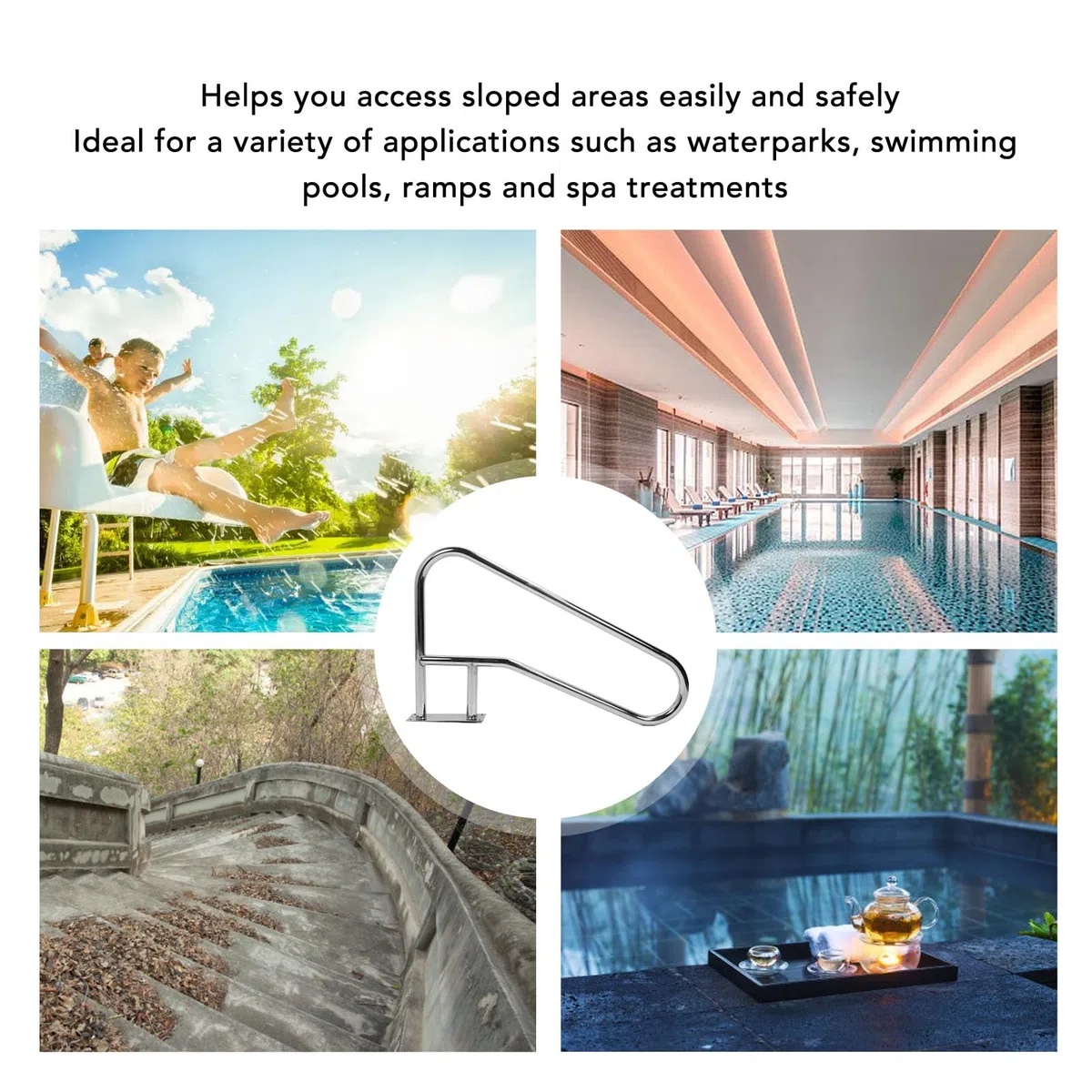 Acouto Barandilla de Piscina de Acero Inoxidable Barandilla de Piscina, Riel de de Acero Inoxidable 304 con Agarre Azul para Mayor Seguridad, Tamaño de 46,3 X 26,8 Pulgadas, Ideal para Parques