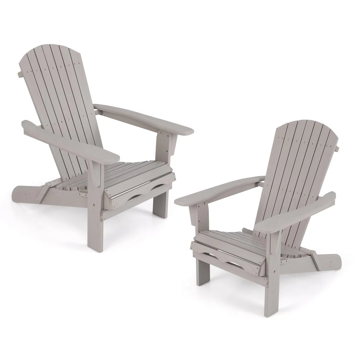 COSTWAY 1/2 Sillas de Jardin Adirondack Plegable, Silla Tumbona Madera Abeto, Respaldo Alto y Reposabrazos Anchos, Sillón Adirondack Jardin Terraza Balcon, 89 x 71 x 94 cm, Max180kg (2, Gris, m)