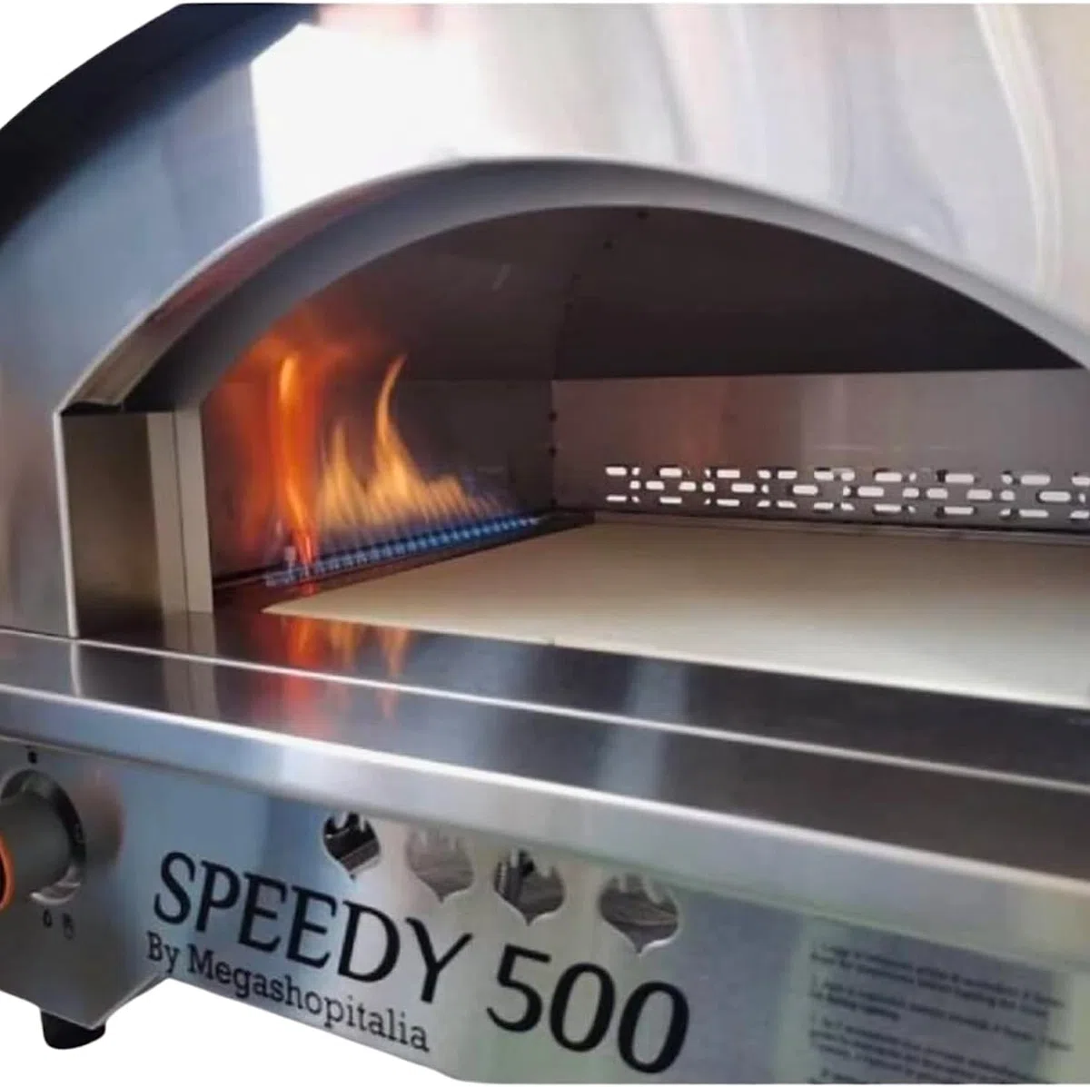 Horno de pizza de gas portátil de acero inoxidable con doble quemador para exteriores con piedra refractaria de 500 grados (horno Speedy500)