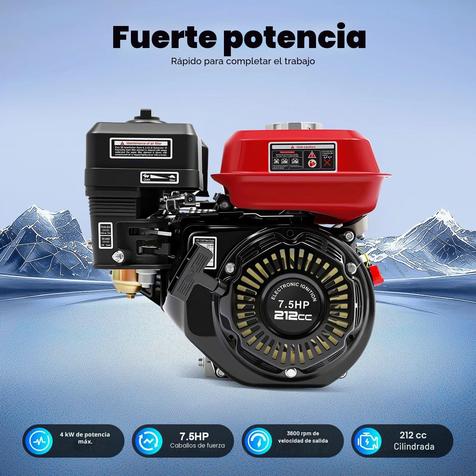 Motor de gasolina de 4 tiempos, alta potencia, ahorro de energía, motor de pie, motor de kart motor industrial de gasolina, con filtro de aire, alarma de aceite resistente y duradera