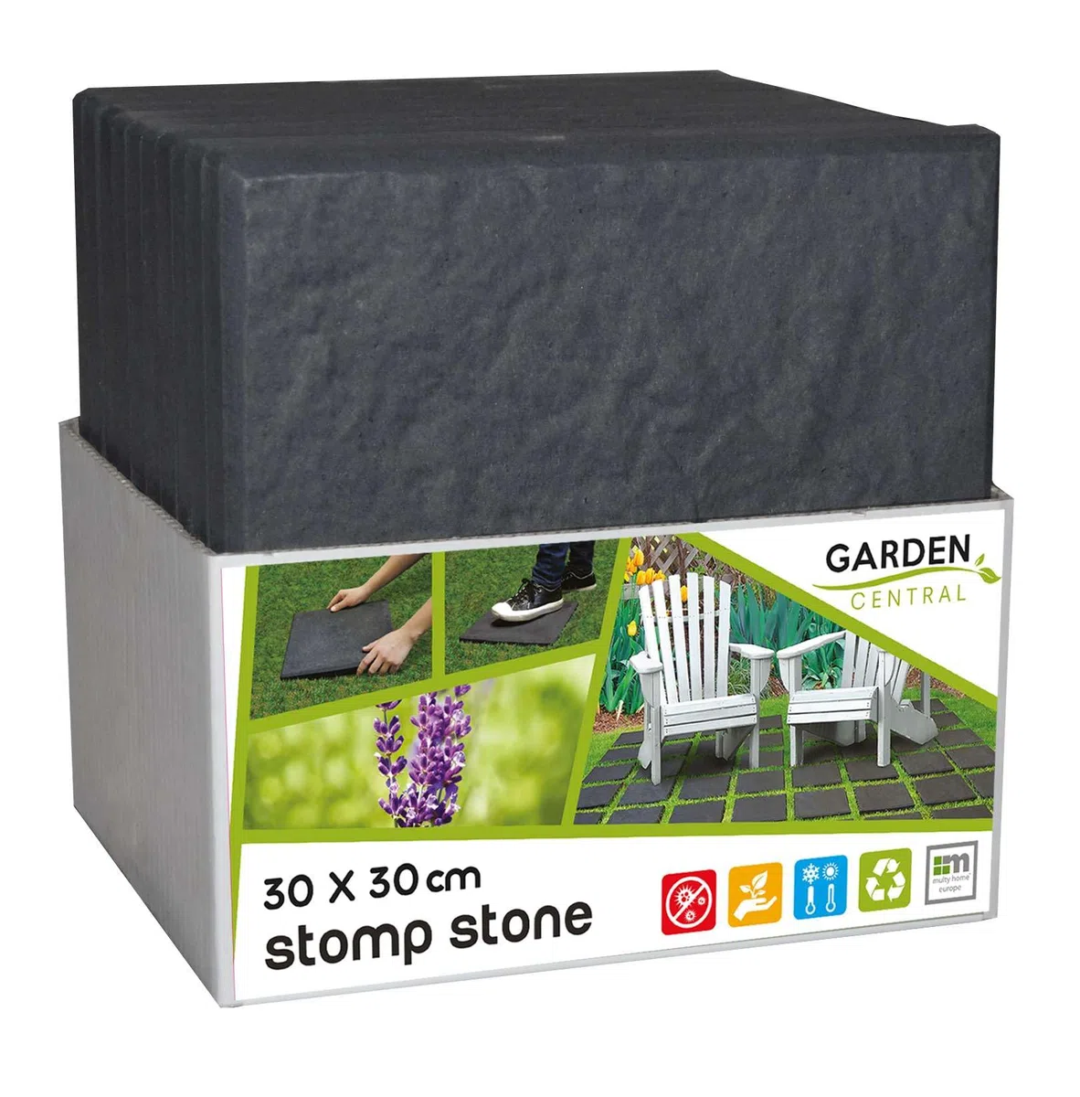 Nicoman Escalones Cuadrados de Goma reciclada con Efecto mármol, 30 x 30 x 2,5 cm, Resistentes al Uso, Azulejos para Caminos al Aire Libre (Grafito, Juego de 4)