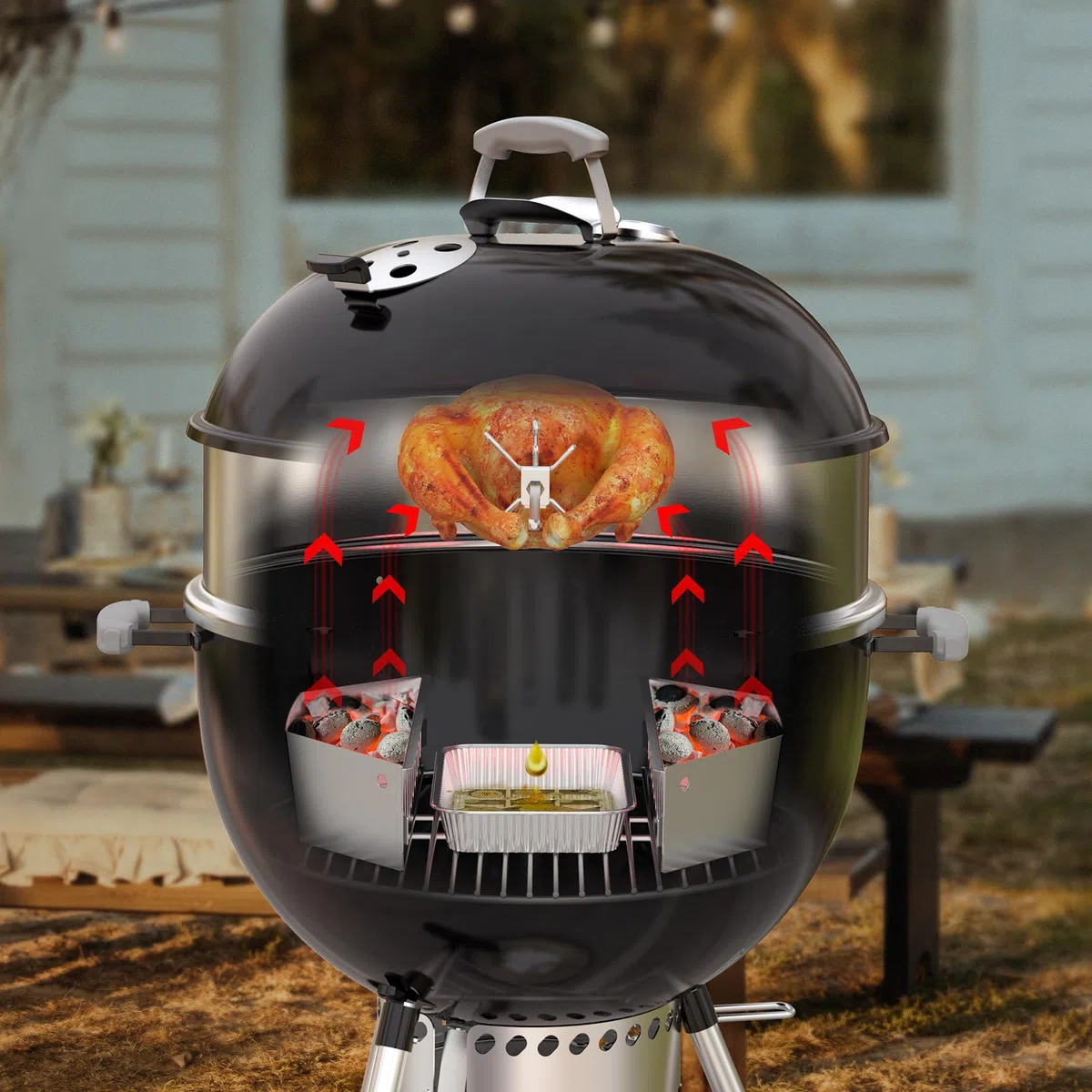 onlyfire Set de Mejora Asador Ring para Barbacoa con 2 Cestas para Carbón y 10 Bandejas de Recolección de Grasa de Aluminio，para Weber 57cm y la Mayoría de Otros 57 CM Kettle Charcoal Grills