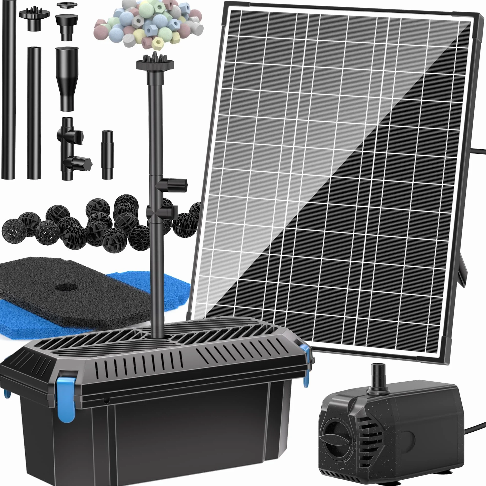 Biling Juego completo de filtros solares para estanques con bomba de 20 W, 875 l/h, bomba solar para estanques y cascadas de hasta 1200 l, fuente solar para exterior, piscina y jardín