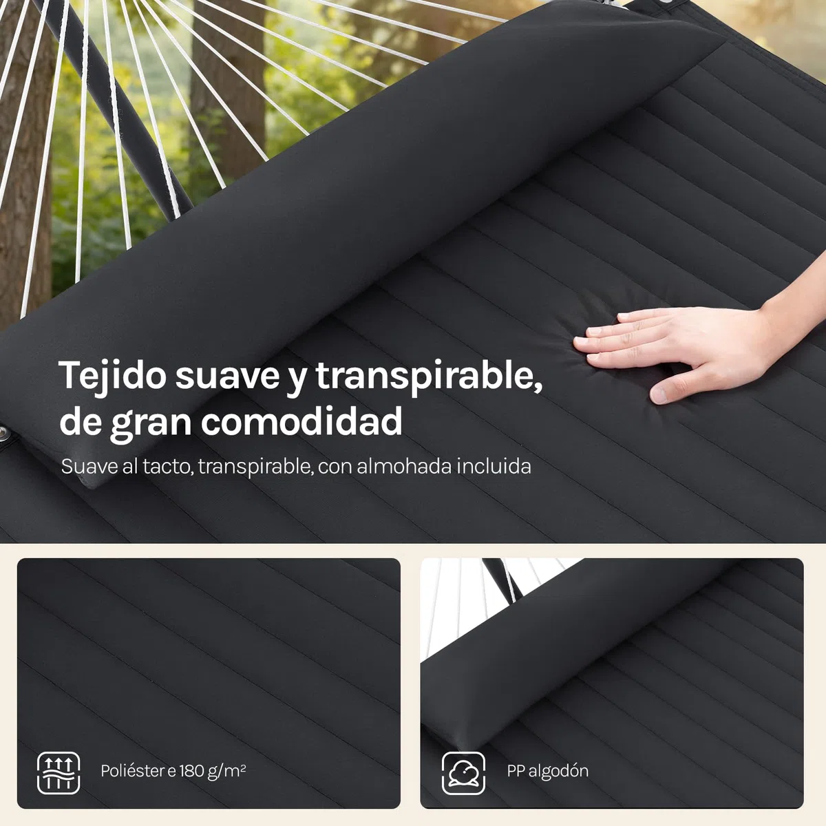 WOLTU Hamaca 2 Personas con Soporte de Metal, Hamaca Columpio para Jardín Exterior, Capacidad 250 kg, con Reposacabezas y Bolsa de Transporte, Antracita