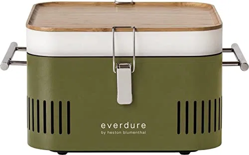 everdure by Heston Blumenthal - Barbacoa de carbón vegetal CUBE I barbacoa móvil al aire libre en Kakil I barbacoa portátil gourmet con bandeja de parrilla esmaltada de porcelana I Barbacoa de camping