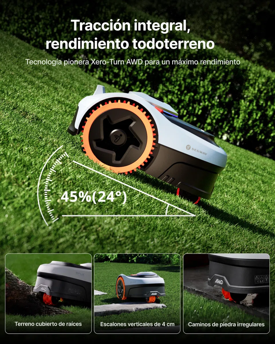 Segway Navimow i205 AWD con Garage S Kit, Robot Cortacésped sin Cable Perimetral, Tracción Integral para Pendientes del 45%, EFLS NRTK+Vision, Rec. 500 m², no se Requiere Antena (Envío por Separado)