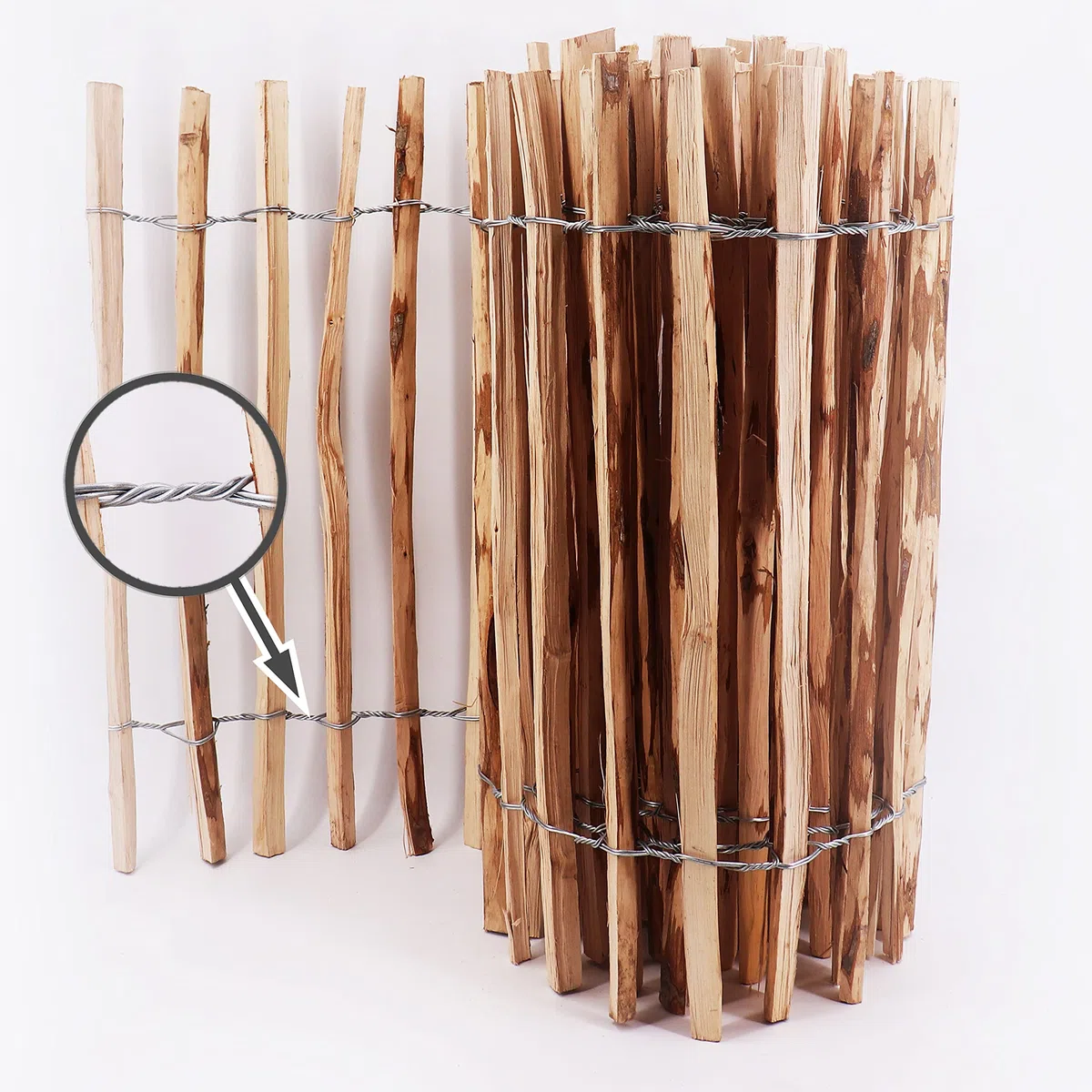 Aquagart Valla de estacas de altura 50 cm - 120 cm de alto, distancia entre listones de 3-5 cm, valla de jardín de avellana, valla de madera duradera, incluye corchetes (avellana 120 cm, 5 m)