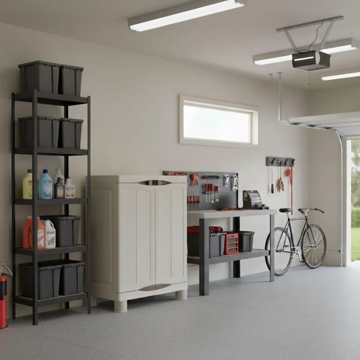 Intec – Armario bajo exterior interior beige 2 puertas 2 estantes 70 x 47 x 97 cm – pequeño mueble de almacenamiento carga 50 kg Max Garage Lavandería Terraza jardín