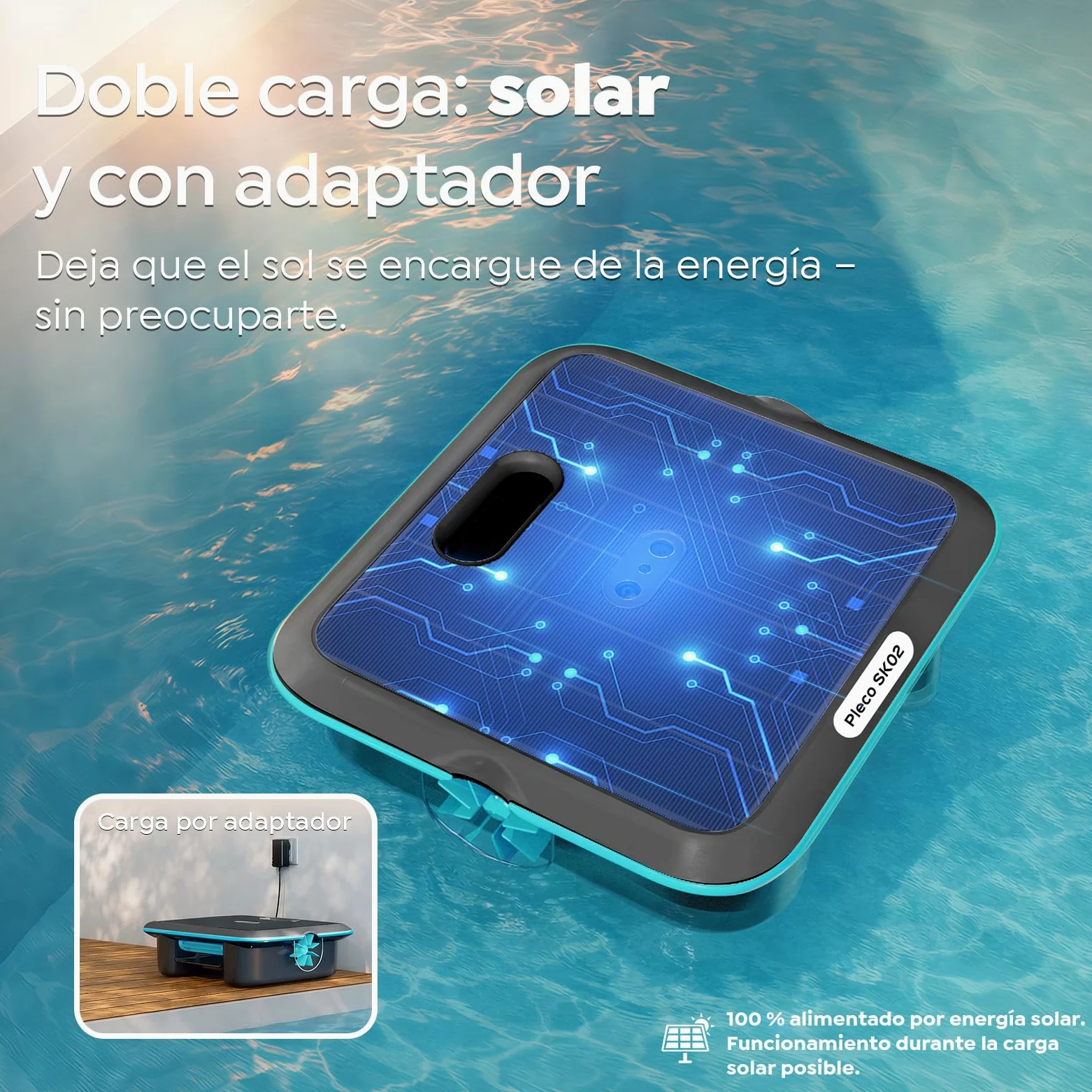 SK02 Robot Limpiafondos Piscina, Skimmer de Piscina Solar con Control App,Carga Dual, Sensor de Temperatura, Limpiador de Piscina Skimmer Automático 24/7
