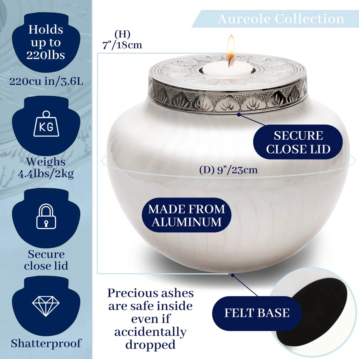 Urnas de cremación grandes para cenizas humanas – Urna decorativa para restos adultos masculinos o femeninos – Soporta hasta 220 libras – Hermosa urna de cremación nacarada – Urnas funerarias para