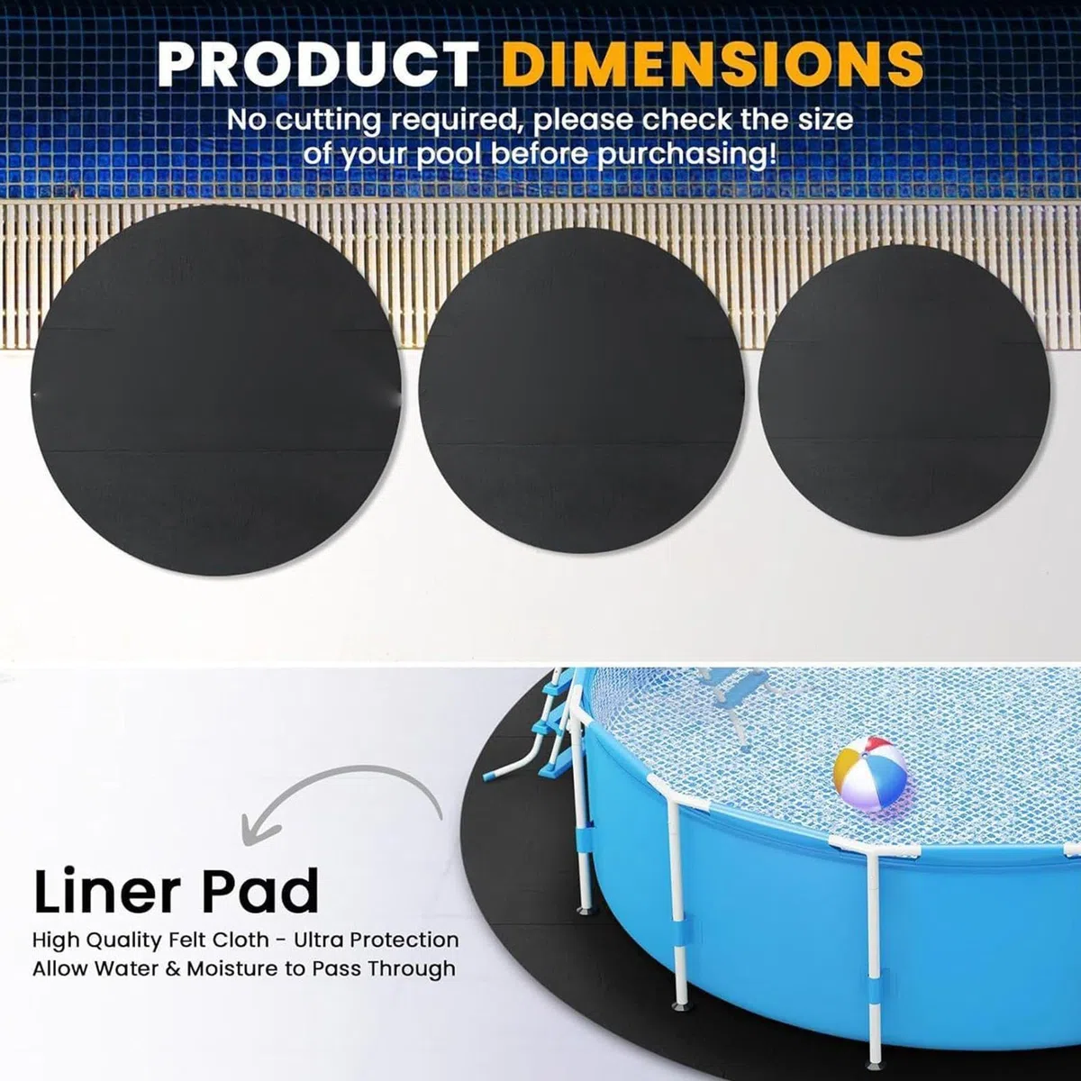 Alfombrilla protectora de tela para el suelo de la piscina, 3 x 3 m, resistente para piscinas sobre el suelo, resistente a pinchazos, protección del césped, corte /rectangular a medida