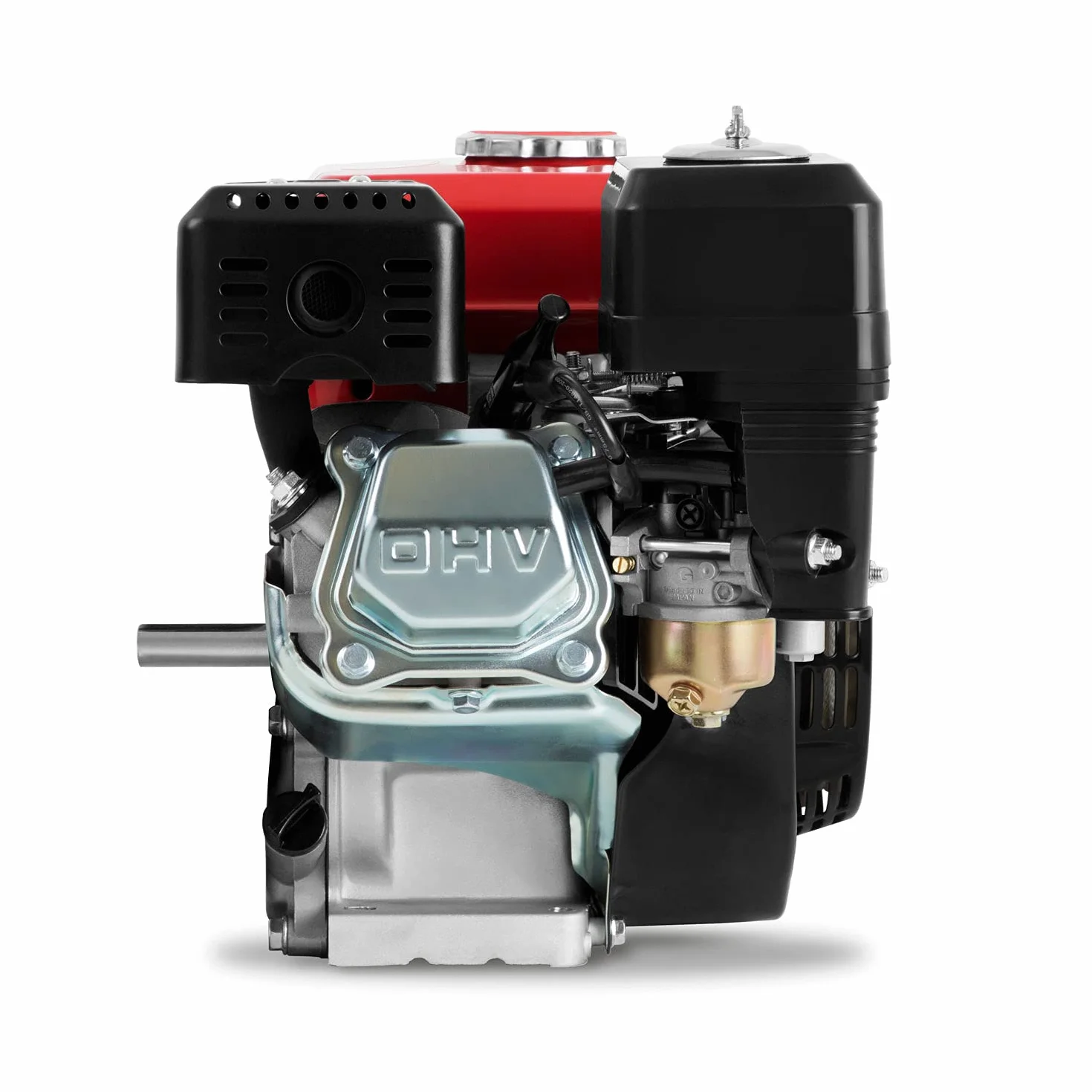 EBERTH Motor gasolina 4 tiempos con 5,5CV y 4,1kW, motor de gasolina, 20mm diámetro del eje, 1 cilindro 163cc desplazamiento, motor kart, alarma de aceite, refrigerado por aire, arranque manual