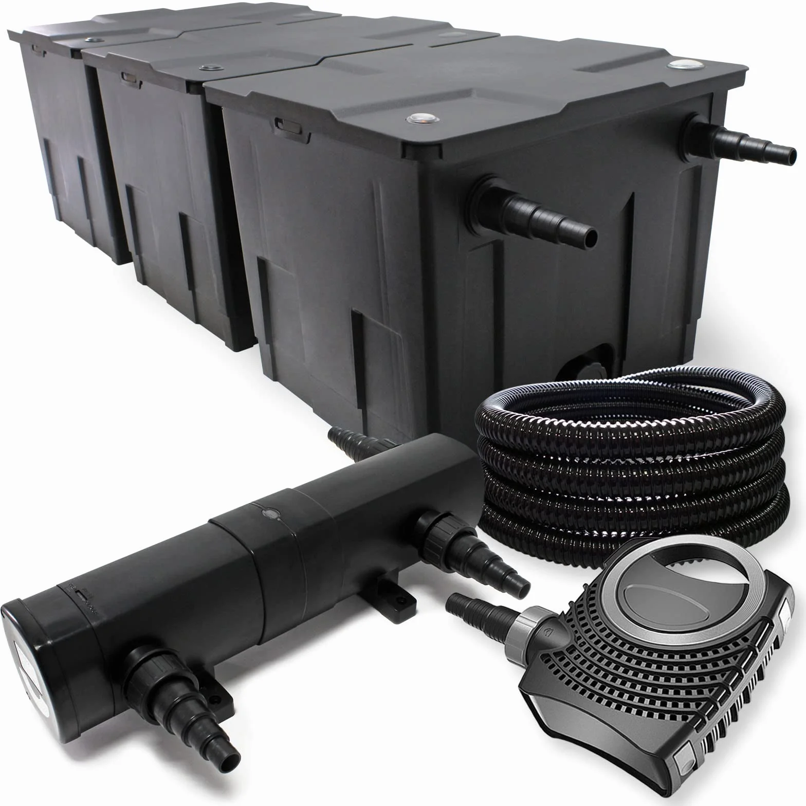 Wiltec Set filtro para estanque hasta 90000l Clarificador UVC con 24W 80W Bomba y manguera de 25m