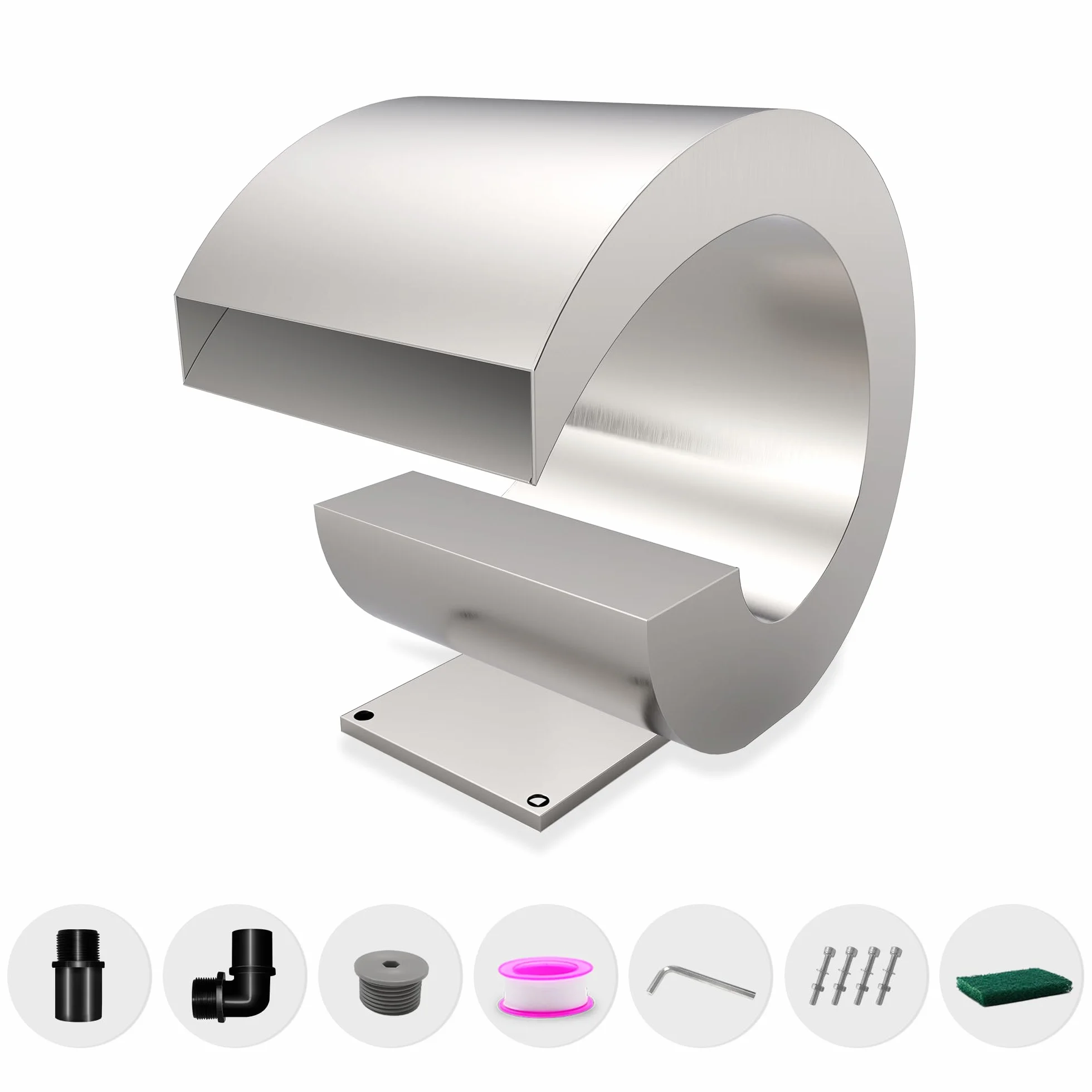 Fuente de piscina de acero inoxidable curvada, LONGRUNNEW con accesorios y cascadas de estanque J, kit para jardín, patio o piscina, 34,5 cm de altura