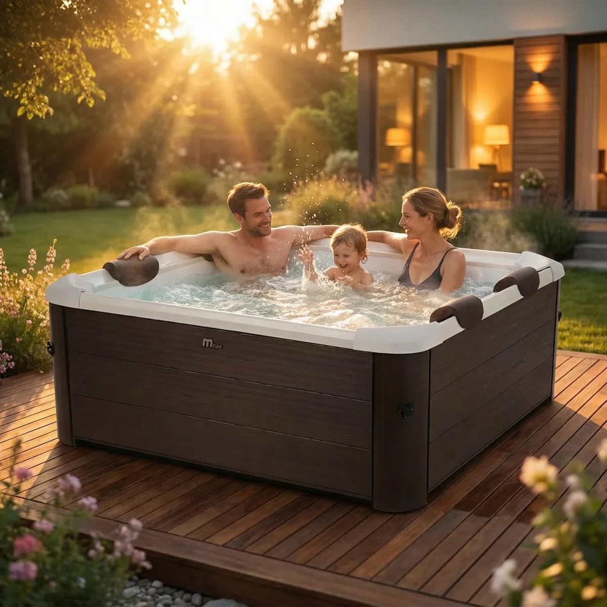 Miweba Whirlpool MSpa Tribeca con Pared Exterior Rígida | Control por App | SPA para 6 Personas | 160x160x65 cm | 120 Chorros de Masaje | Uso Todo el Año Resistente al Invierno