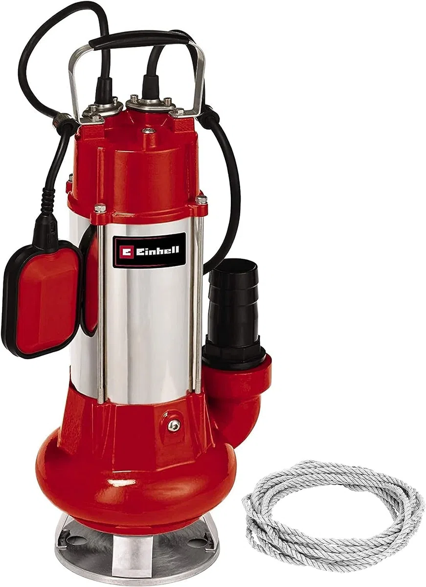Einhell GC-DP 1340 G - Bomba de aguas sucias (1300 W, capacidad de 23.000 l/h, profundidad max. de inversión 5m, conexión de manguera 59.6mm, cuerpos extraños hasta 40 mm, incl. cable de 6 metros)