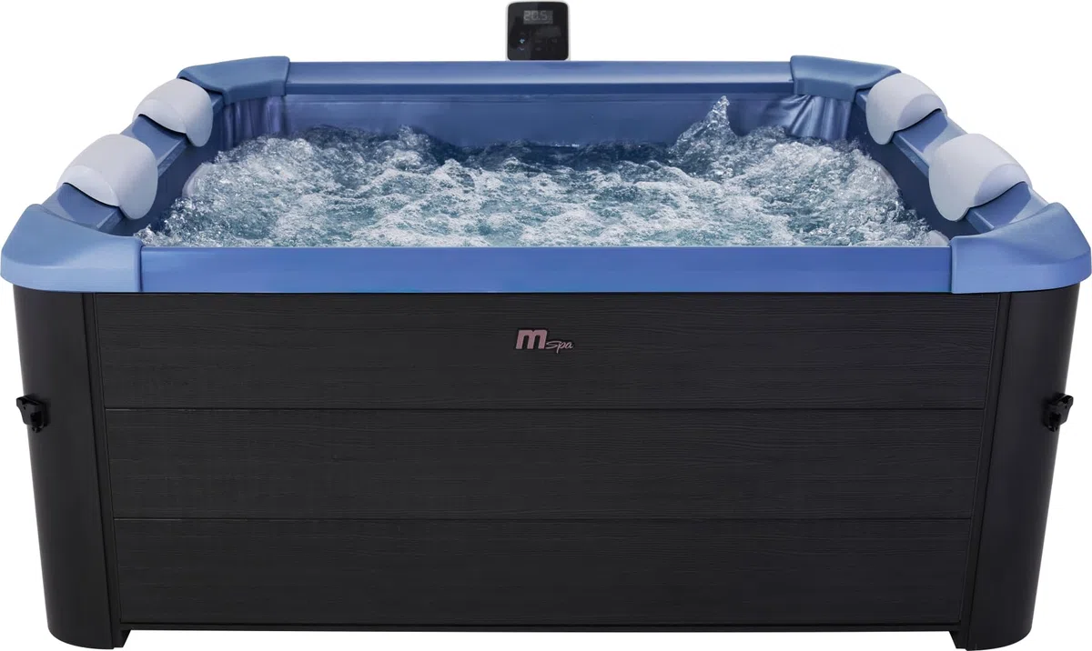 MSPA Whirlpool Oslo Saphire, 160 x 160 x 65 cm, Whirlpool Hinchable para 6 Personas, con 120 chorros de Masaje, 8 chorros de Agua, calefacción PTC, LED, desinfección de ozono y Cubierta térmica
