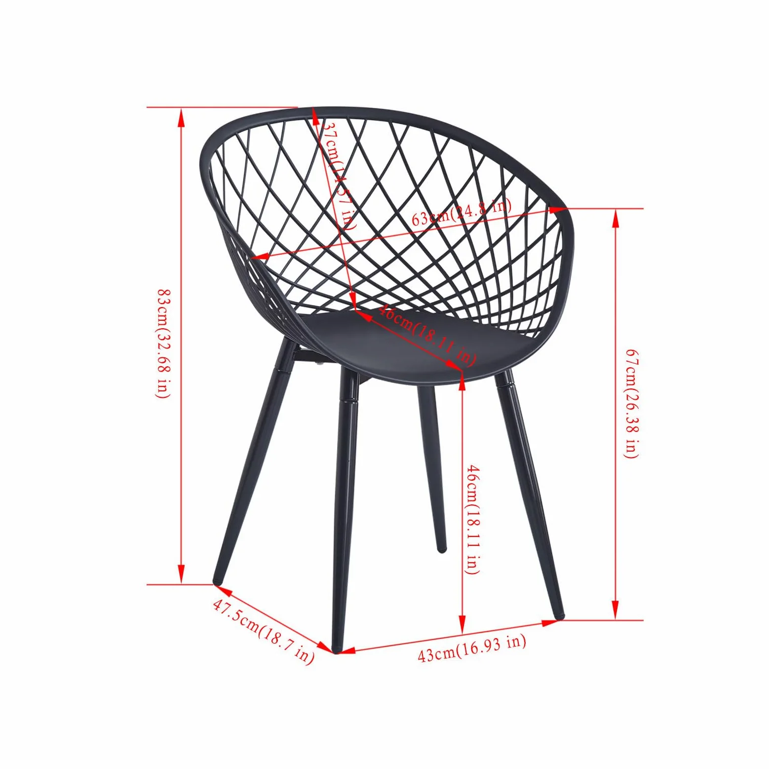Juego de 6 sillas de jardín, sillas de jardín con reposabrazos, sillas de plástico con respaldo y patas de metal, muebles de terraza, muebles de balcón