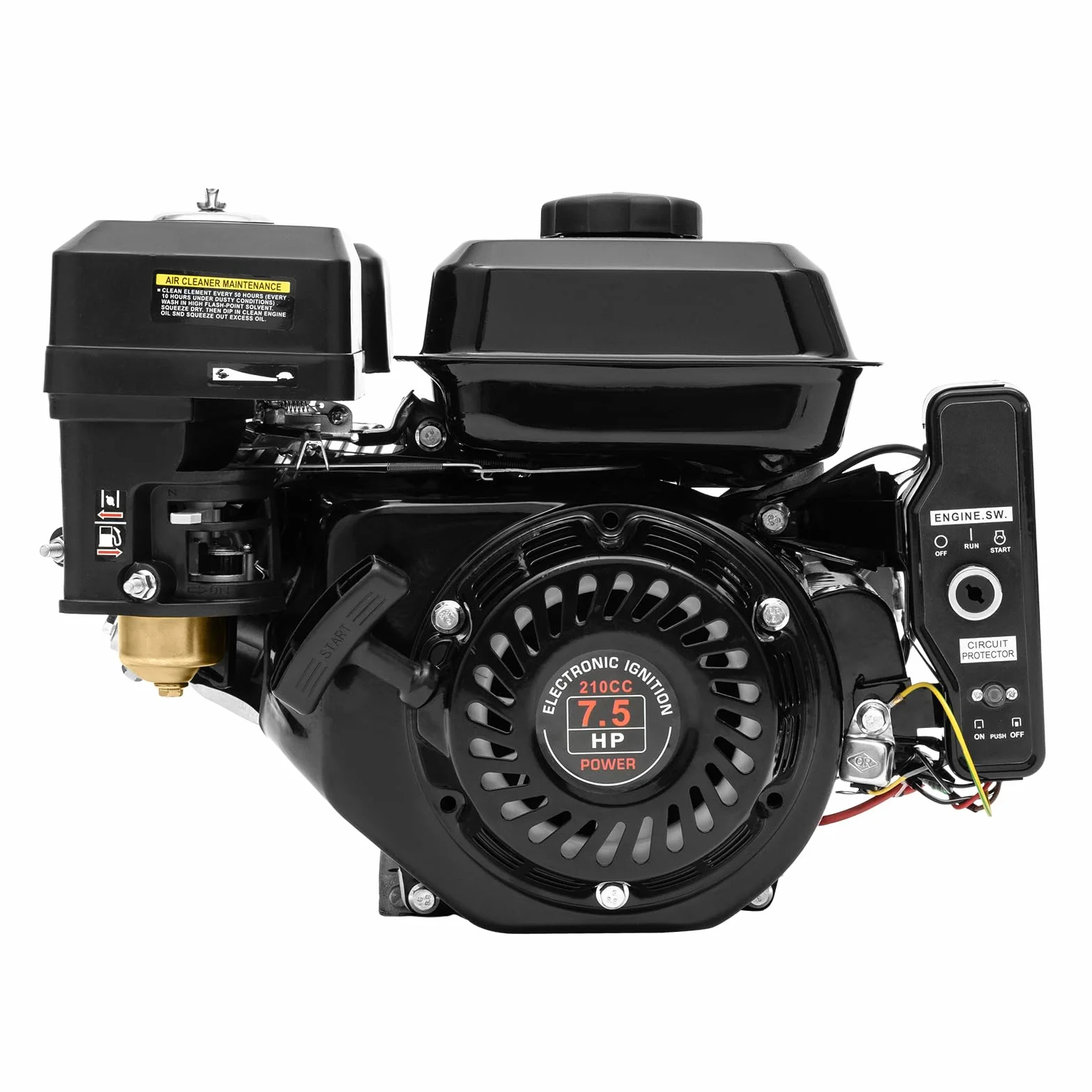 DIFU Motor de gasolina de 7,5 CV con arranque eléctrico | Motor de 4 tiempos Go Kart de 210 cc | Bajo consumo de combustible | Motor de pie con motor de karts de eje 20 mm con función de alarma de
