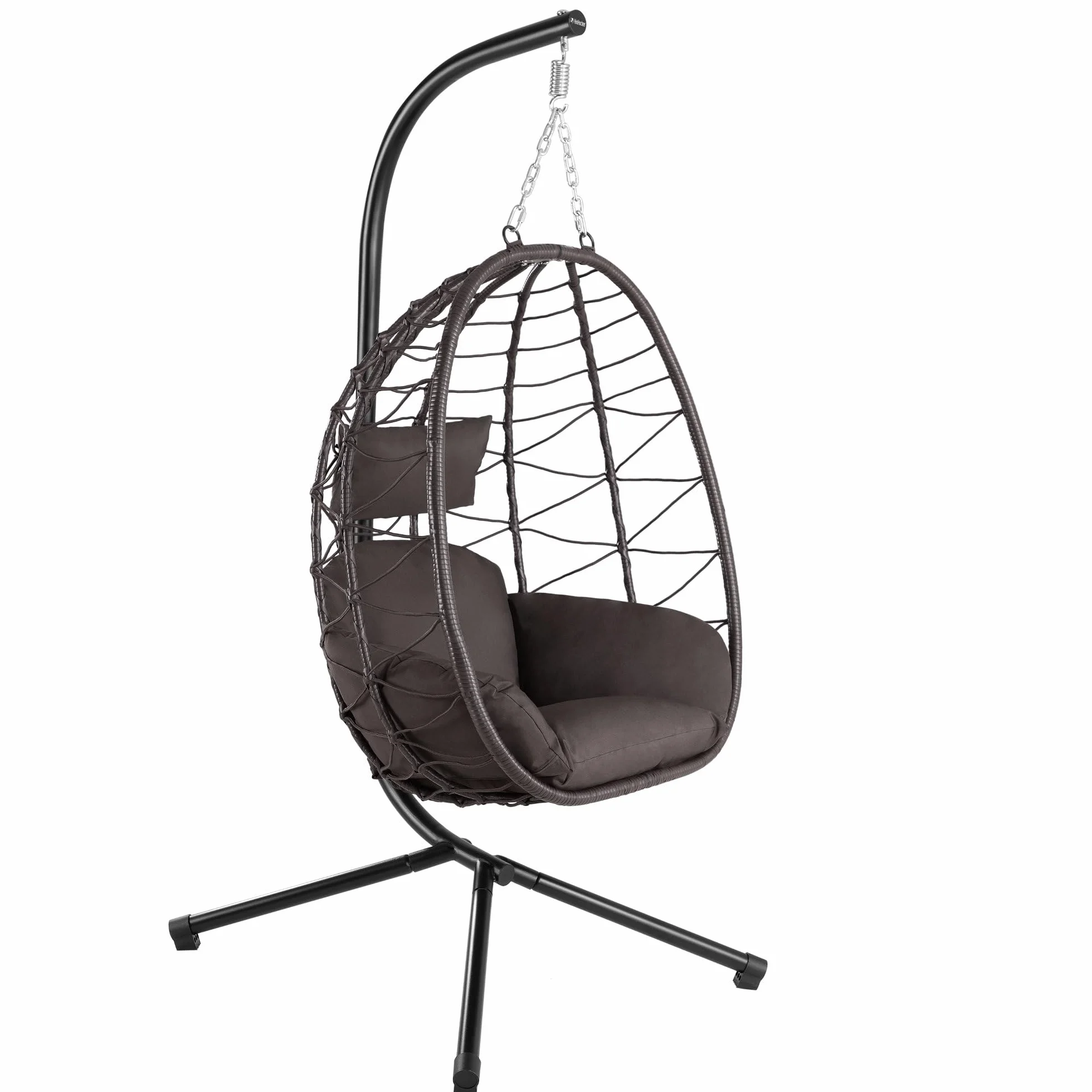 Silla Colgante con Soporte, Cojín y Almohadilla | Color Marrón | Columpio Colgante para Interior y Exterior | Estructura Metálica, Columpio de Jardín/Terraza, Silla Huevo, Cesta Colgante