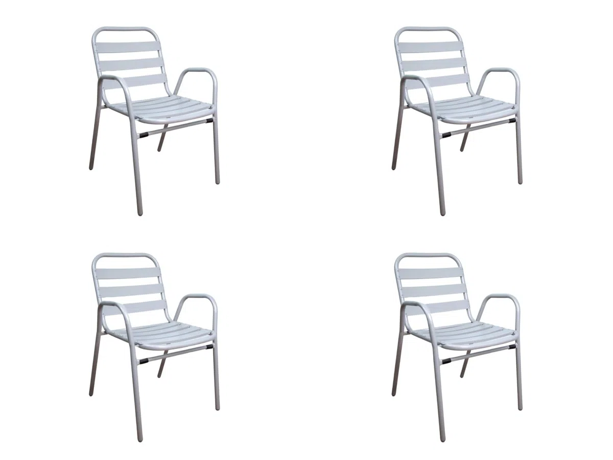 NORDIQ - Sillas Jardin Exterior - Silla Terraza Exterior - Pack de 4 Sillas Apilables - Sillones Terraza de Aluminio Resistente, Ideal para Balcón Jardin o Piscina - Respaldo Alto Clásico - Gris