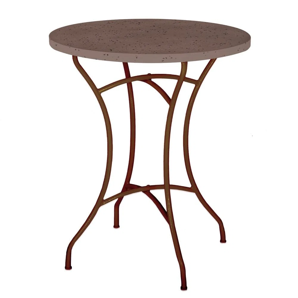 LOLAhome Mesa mármol y 2 sillas de jardín Cartago Marrón Oxido | Estilo Hierro Forjado | Mesa Ø60x72 cm | Sillas 56x61x90 cm Contract, Resistentes, Apilable y con Brazos | para Exterior | Cartago