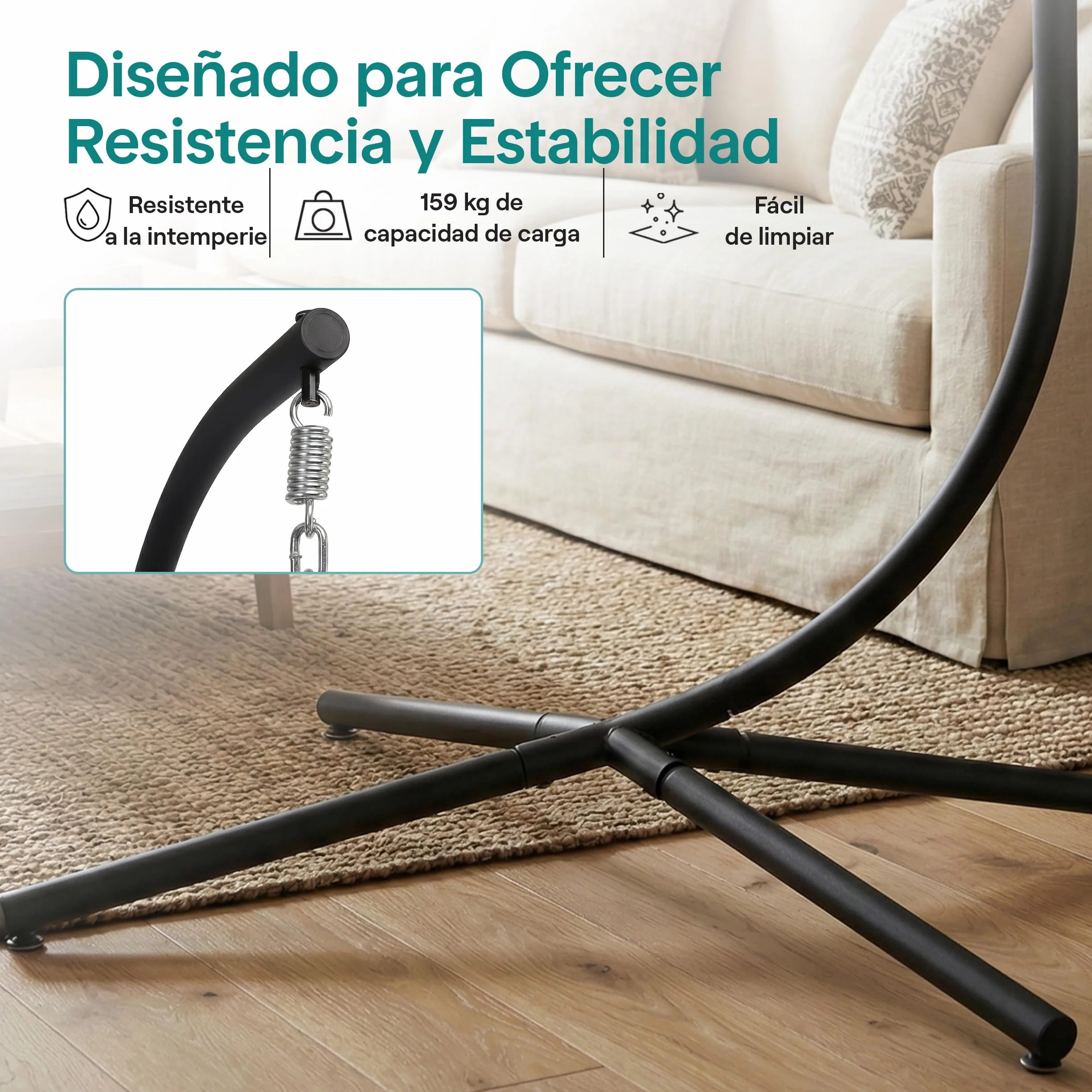 SereneLife Silla Huevo Colgante, con Soporte, Columpio, Estructura de Mimbre y Acero, Capacidad de hasta 250kgs