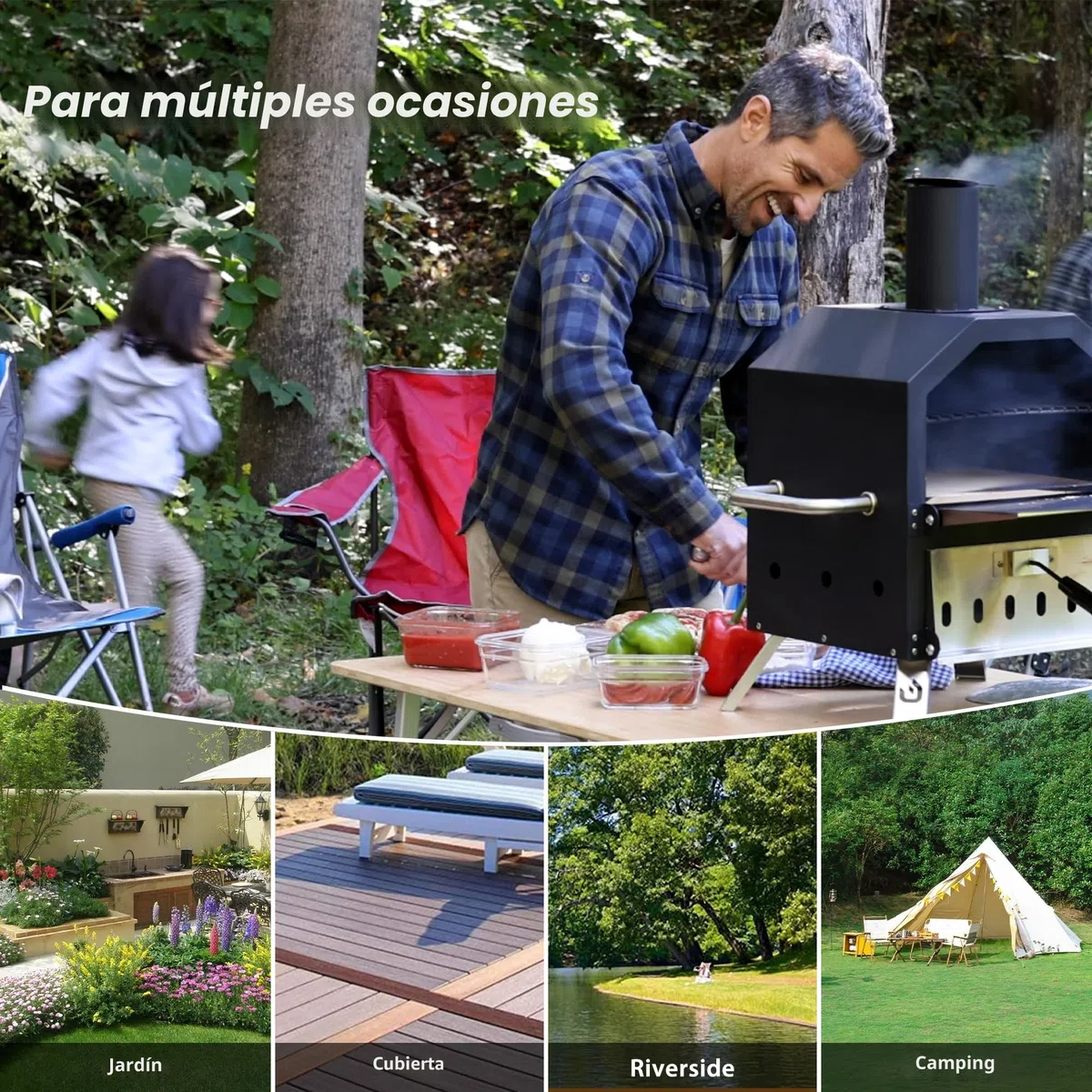 Pizzello Horno de pizza al aire libre de 2 capas de leña, horno de pizza exterior de 12 pulgadas con piedra, pelador de pizza, cubierta, estante de cocina extraíble para camping, patio trasero,